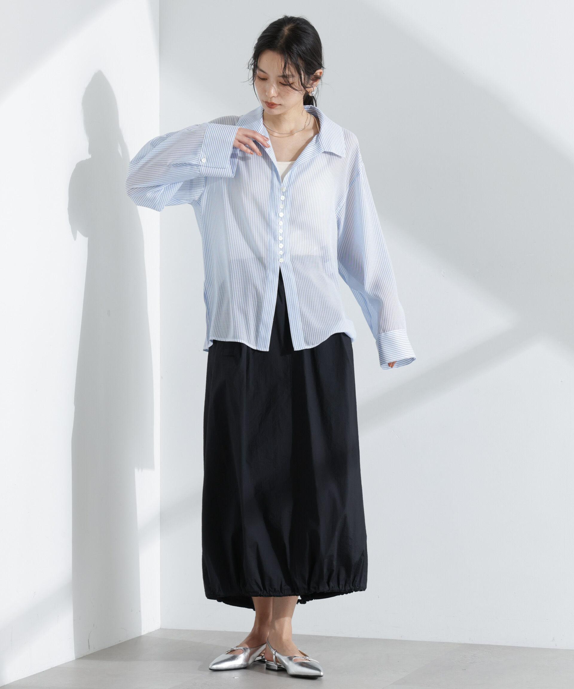 nano･universe「マルチボタンシアーストライプシャツ(セットアップ可)」|シャツ・ブラウス|