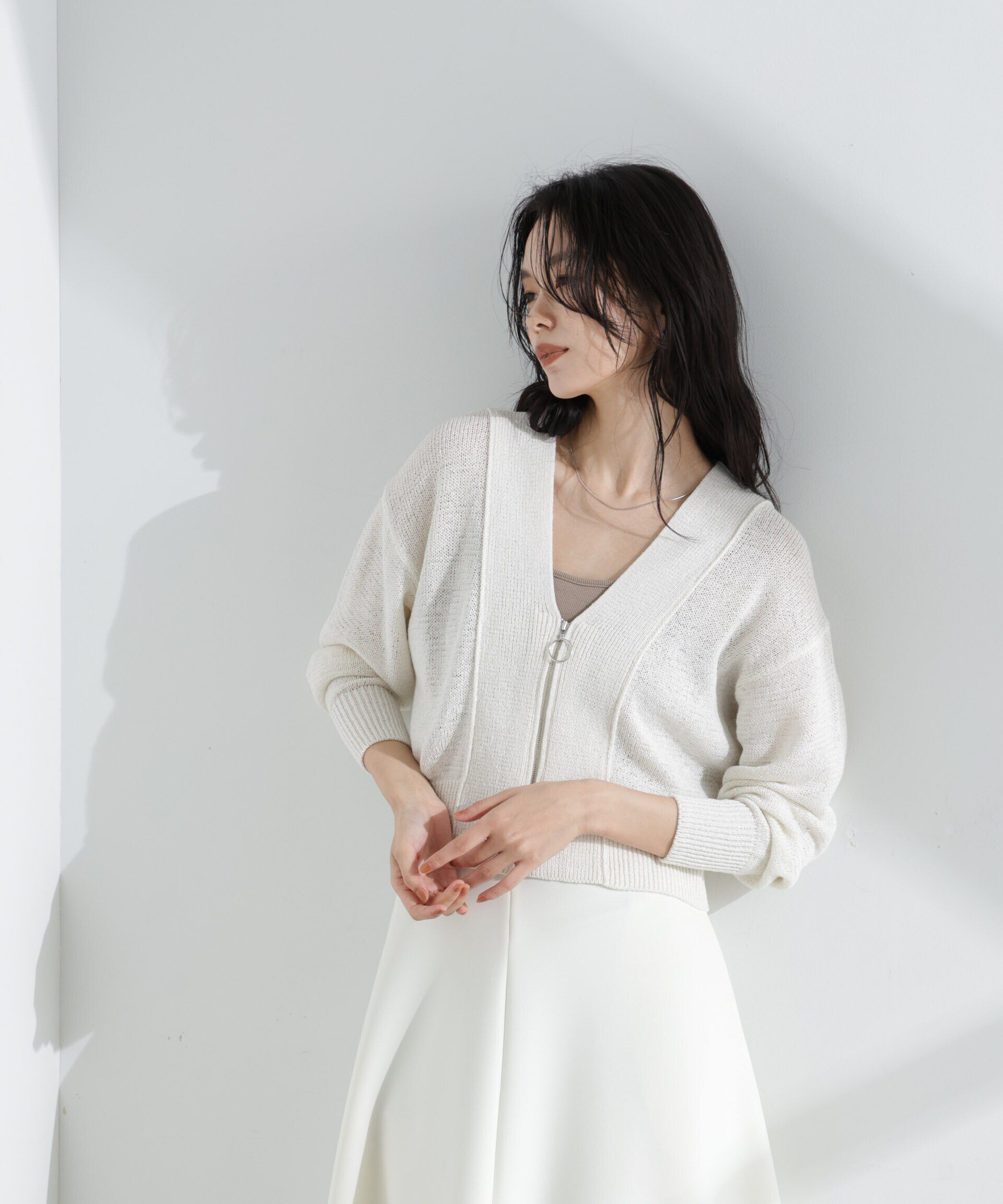 nano･universe「リネン混テープヤーンZIPカーディガン」|ニット・セーター|