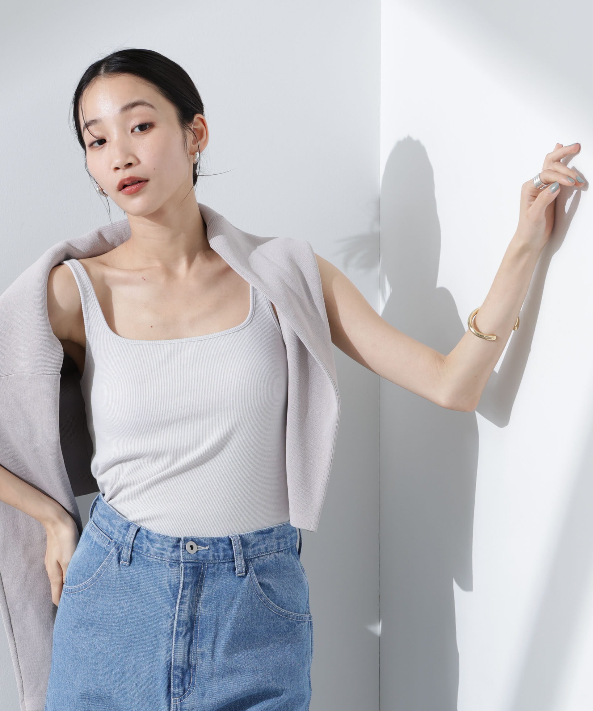 nano･universe「抗菌防臭リブカップ付きタンクトップ」|Tシャツ・カットソー|L.グレー1