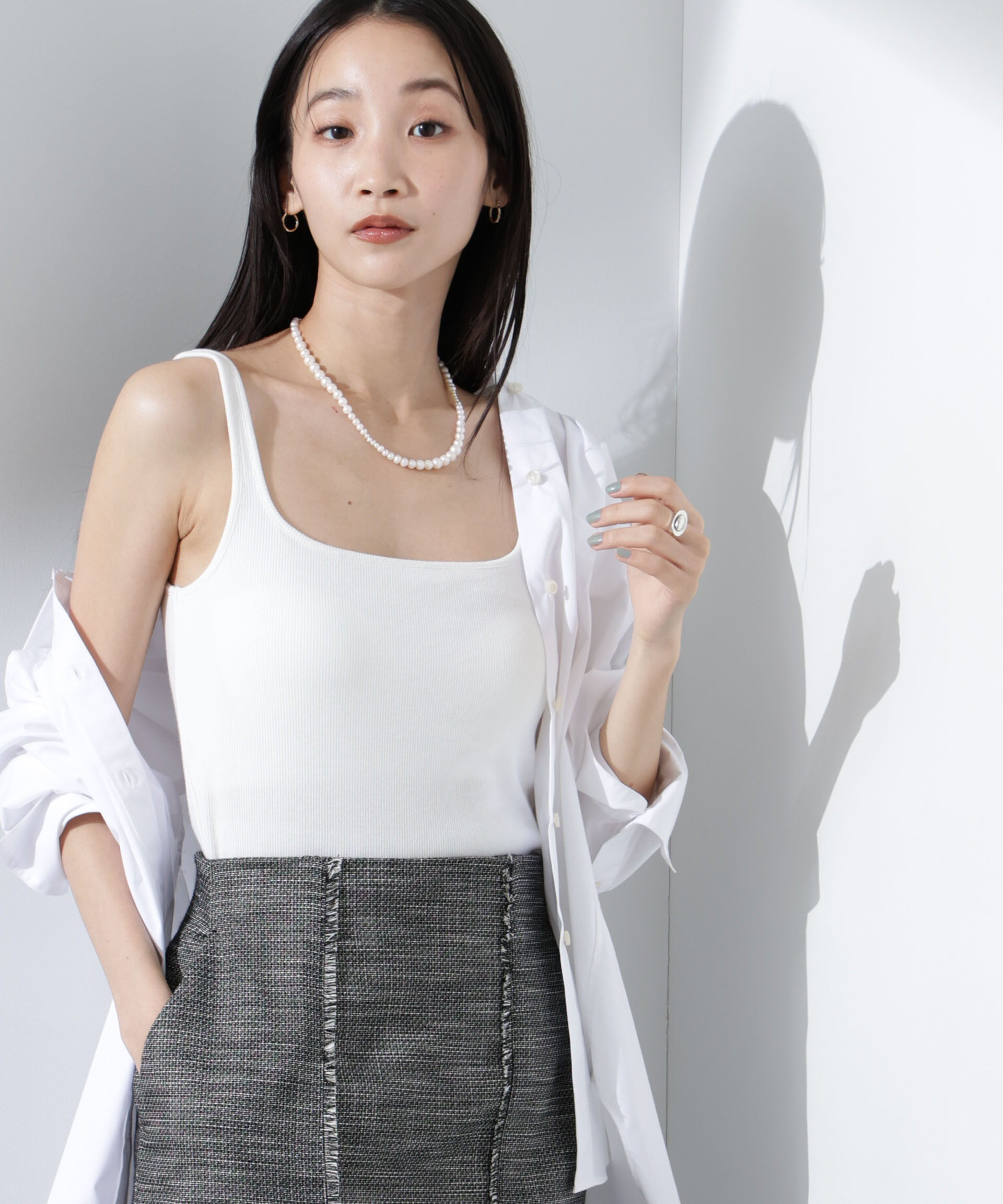 nano･universe「抗菌防臭リブカップ付きタンクトップ」|Tシャツ・カットソー|ホワイト