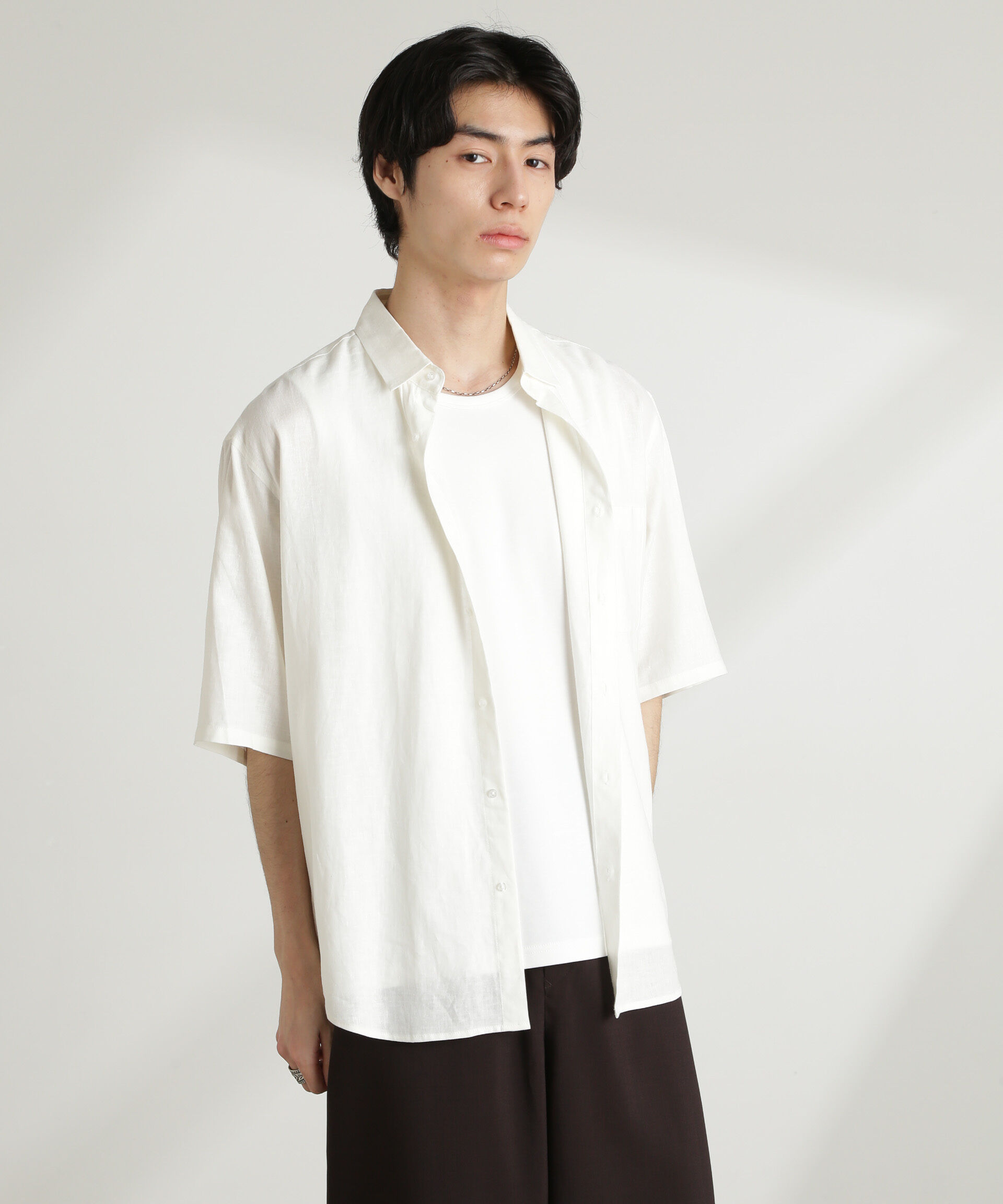 nano･universe「アンチスメルリネン レギュラーカラー 半袖」|シャツ・ブラウス|