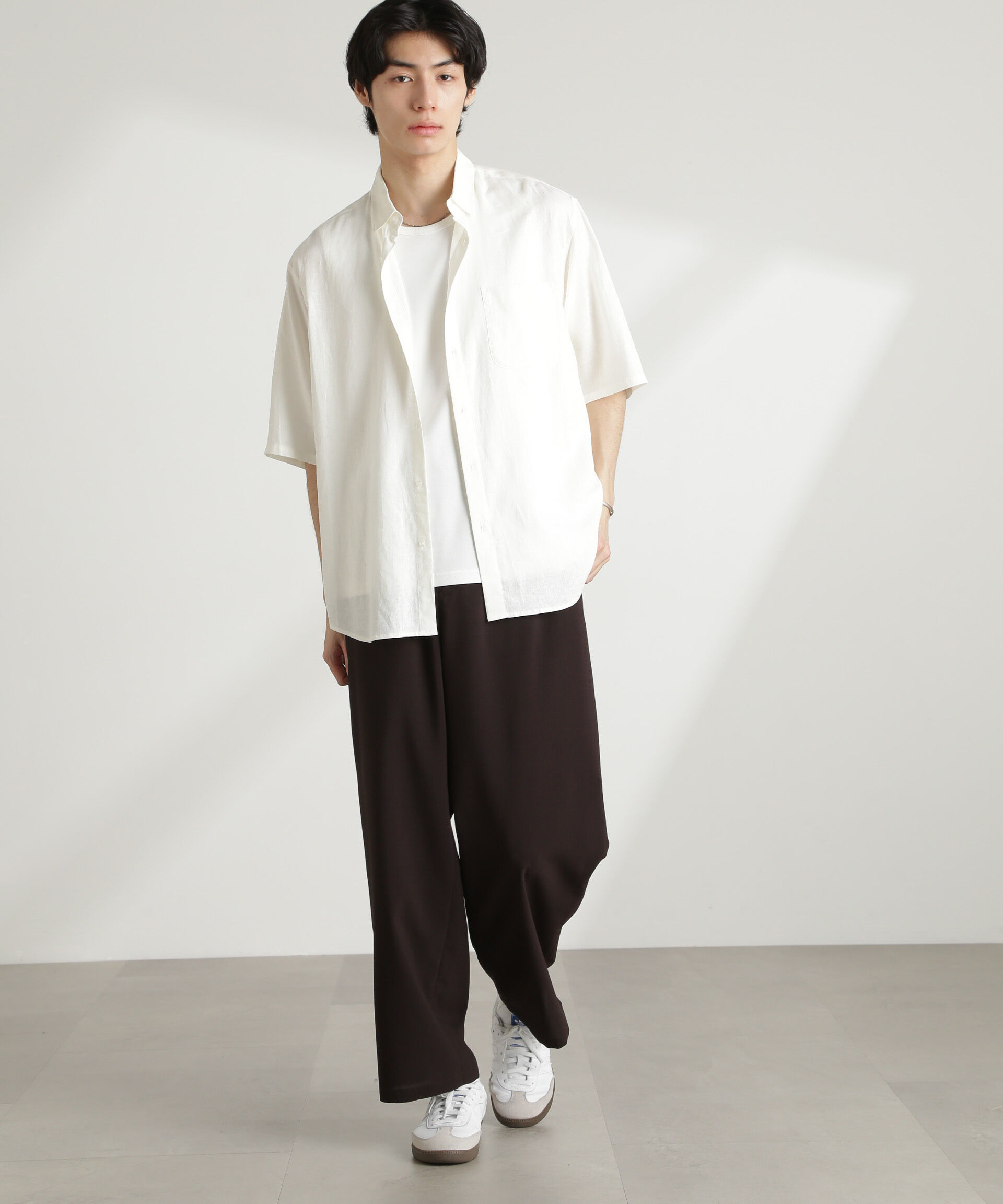 nano･universe「アンチスメルリネン レギュラーカラー 半袖」|シャツ・ブラウス|