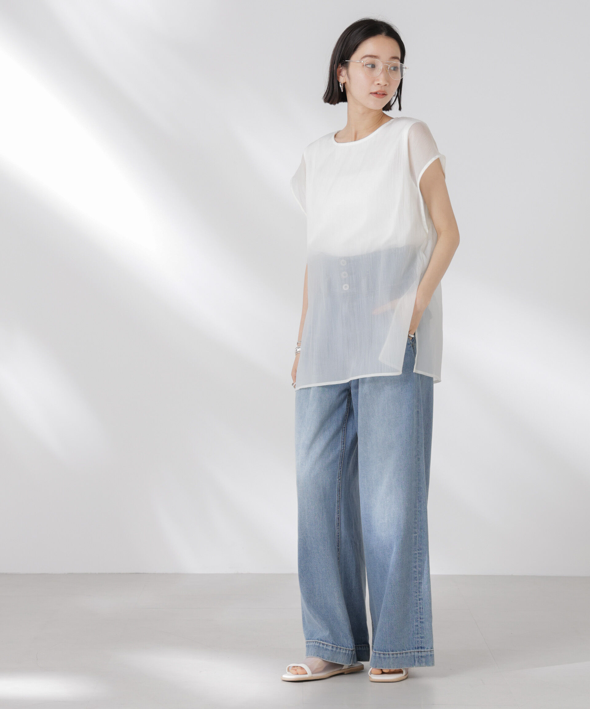 nano･universe「シアーレイヤードノースリーブカットトップス」|Tシャツ・カットソー|