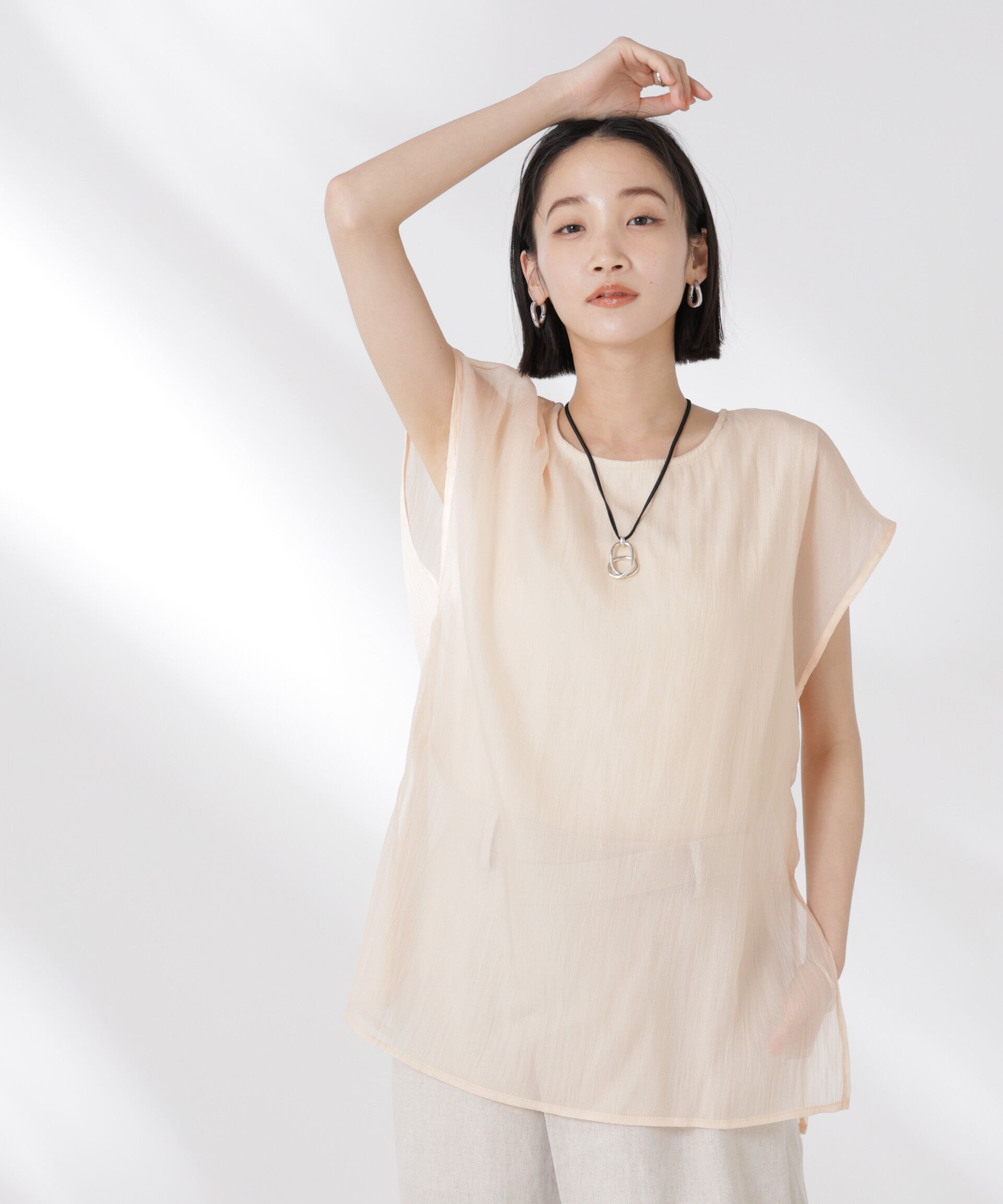 nano･universe「シアーレイヤードノースリーブカットトップス」|Tシャツ・カットソー|ベージュ