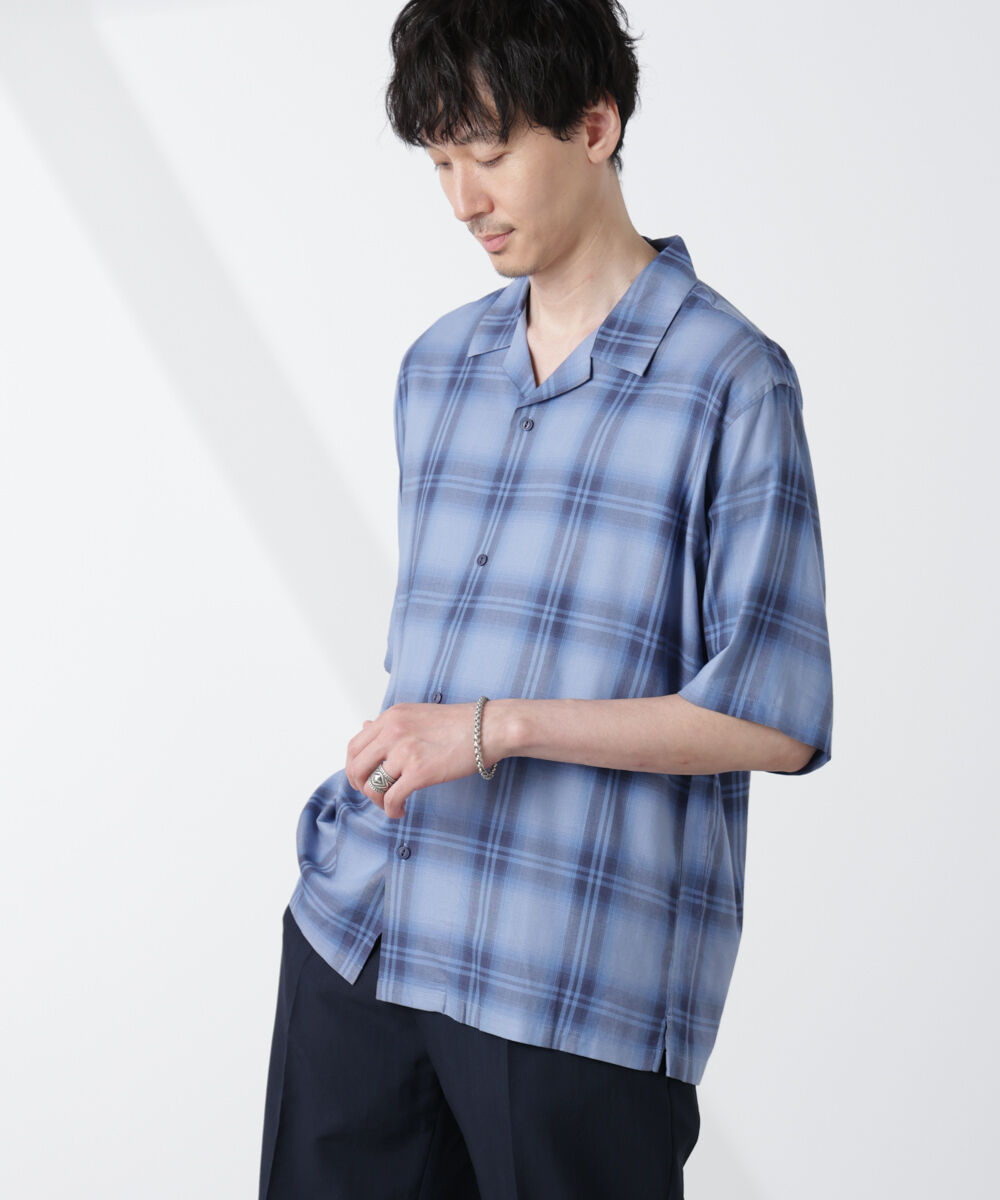 nano･universe「オリジナルパターンオンブレーシャツ 半袖」|シャツ・ブラウス|サックス5