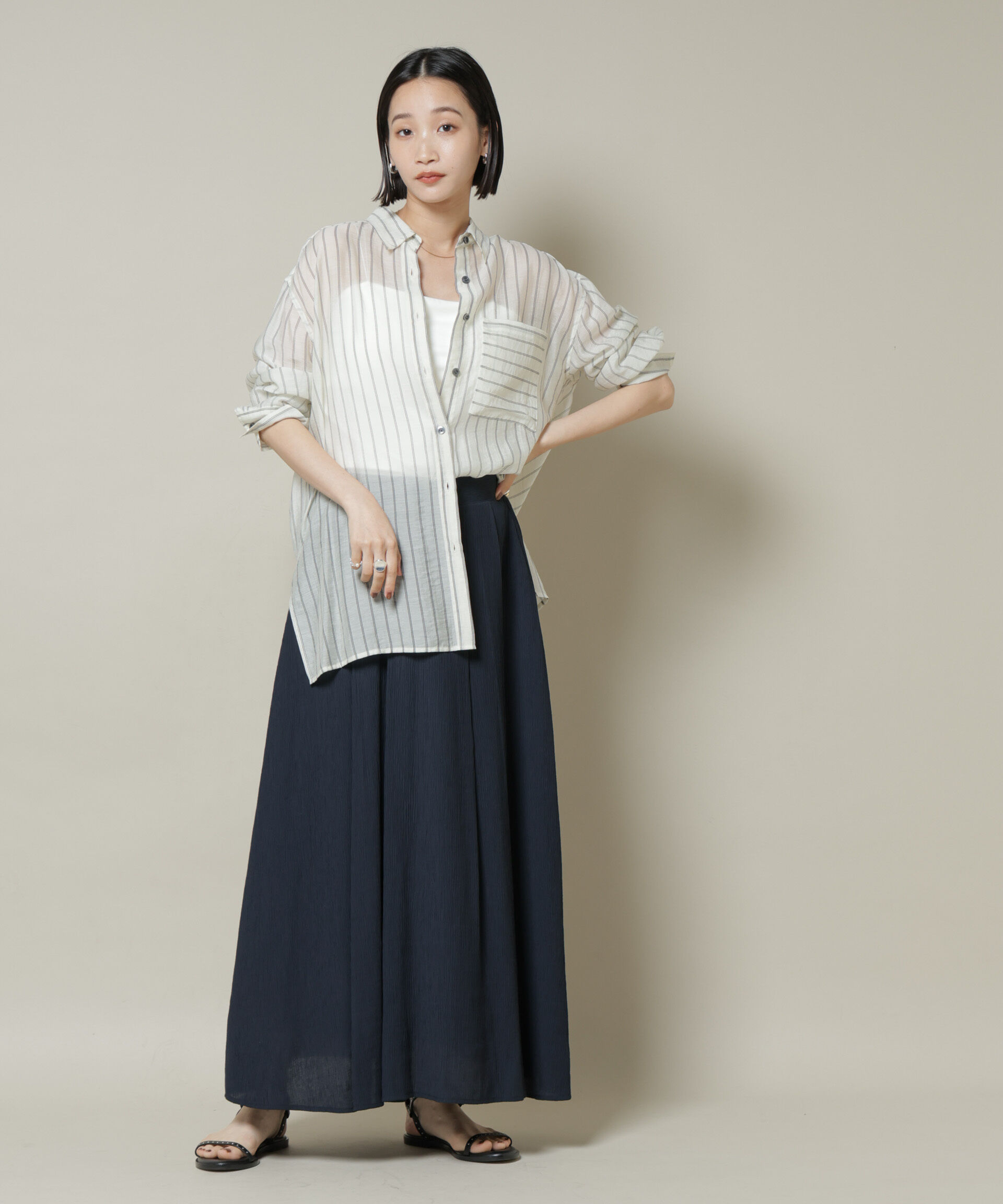 nano･universe「楊柳タックフレアスカート」|スカート|