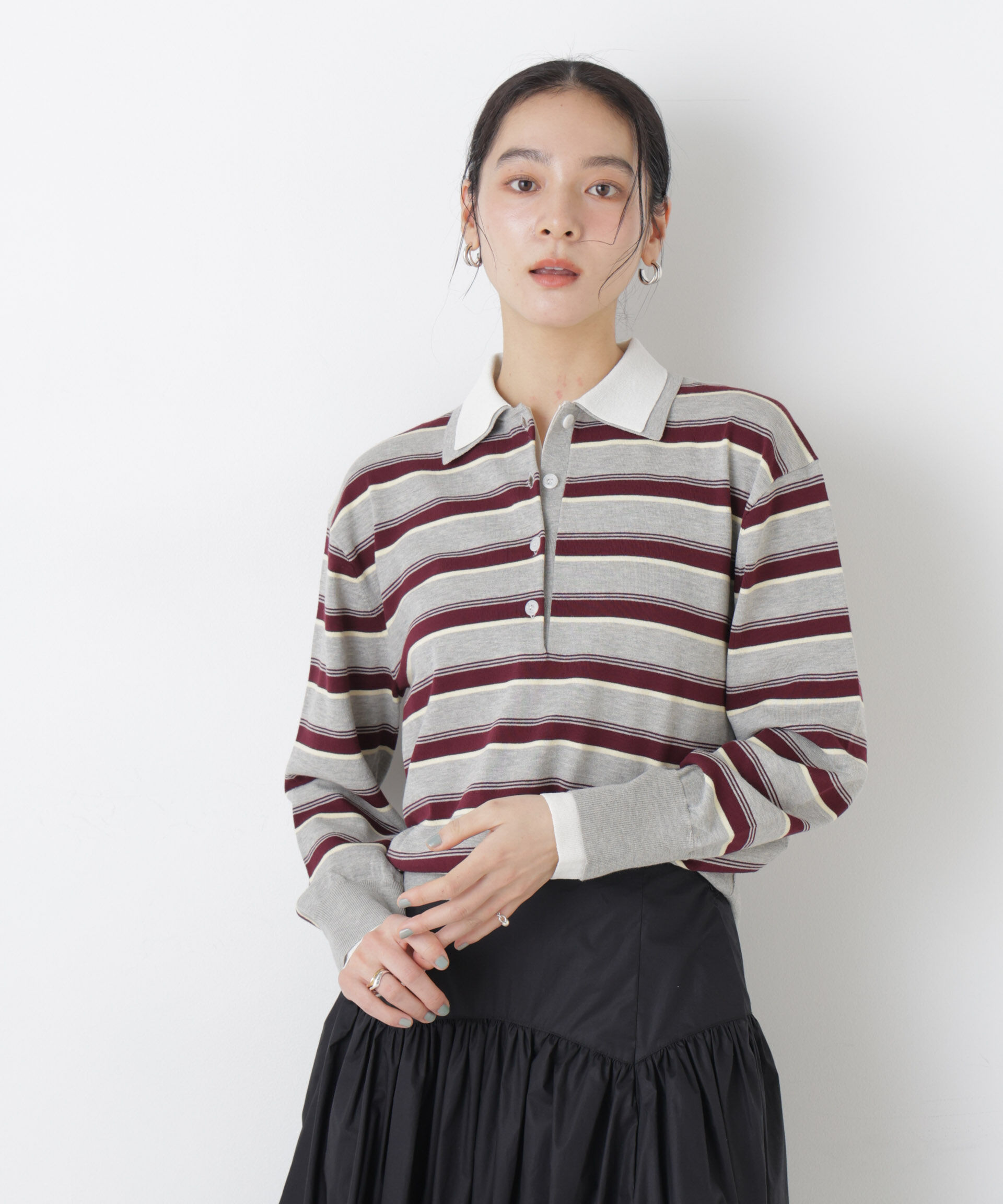 nano･universe「レイヤードライクボーダーポロニット」|ニット・セーター|