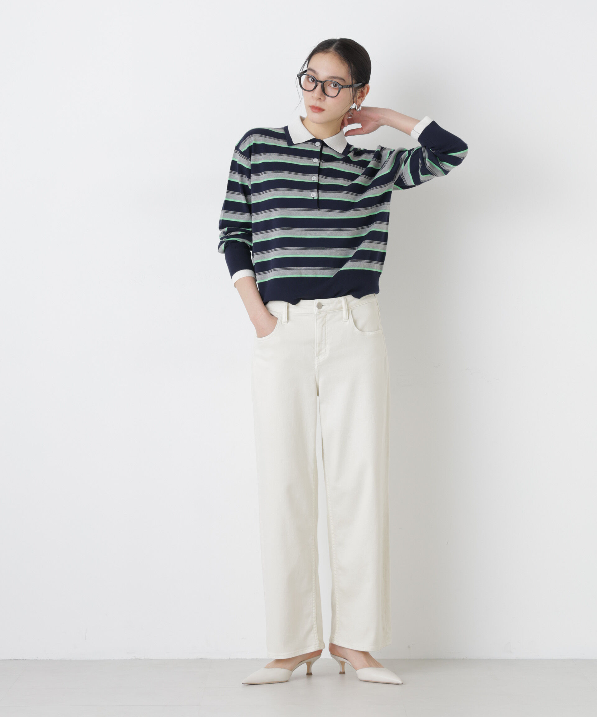 nano･universe「レイヤードライクボーダーポロニット」|ニット・セーター|