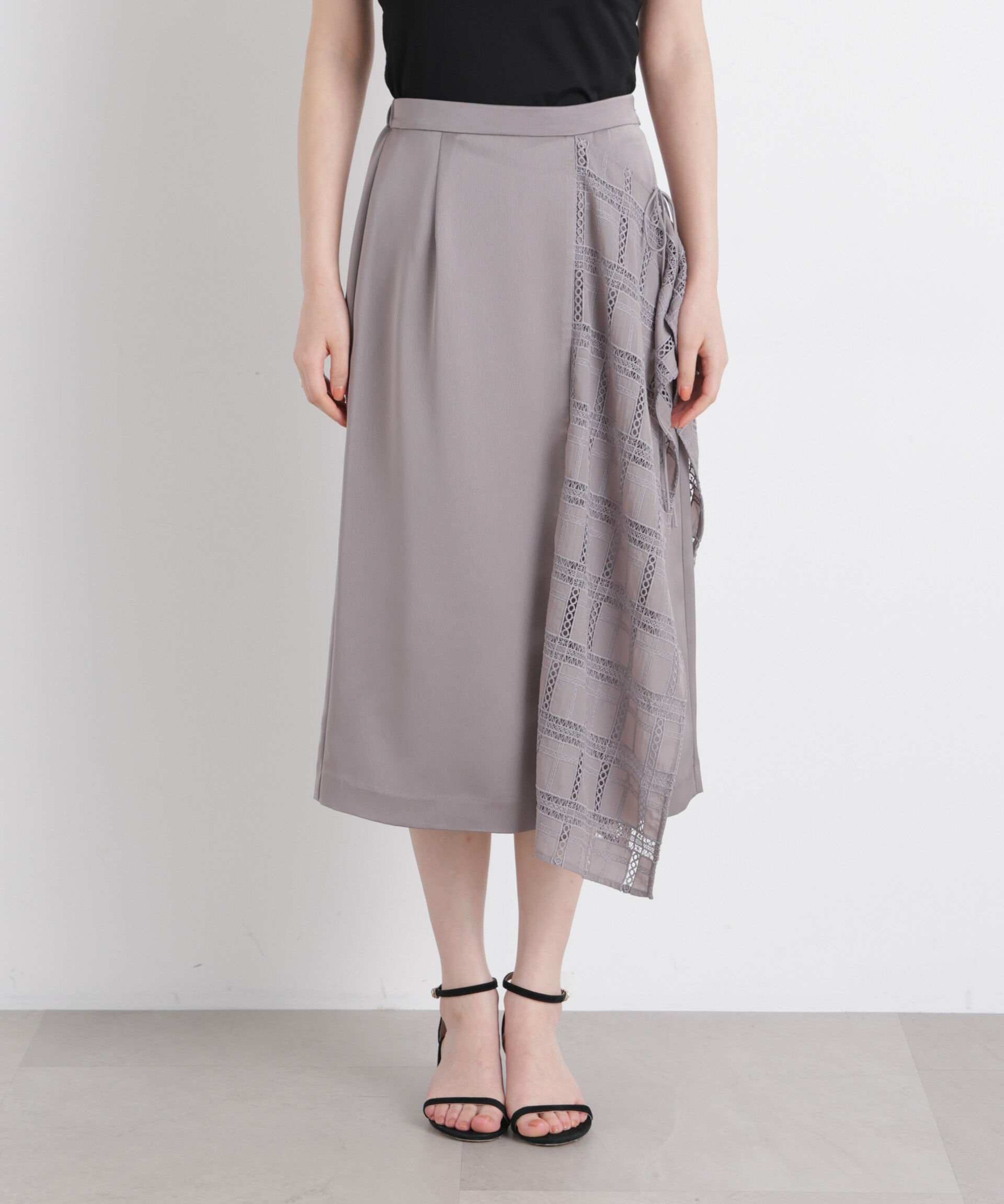 nano･universe「スクエアヘム刺繍レース切り替えスカート」|スカート|