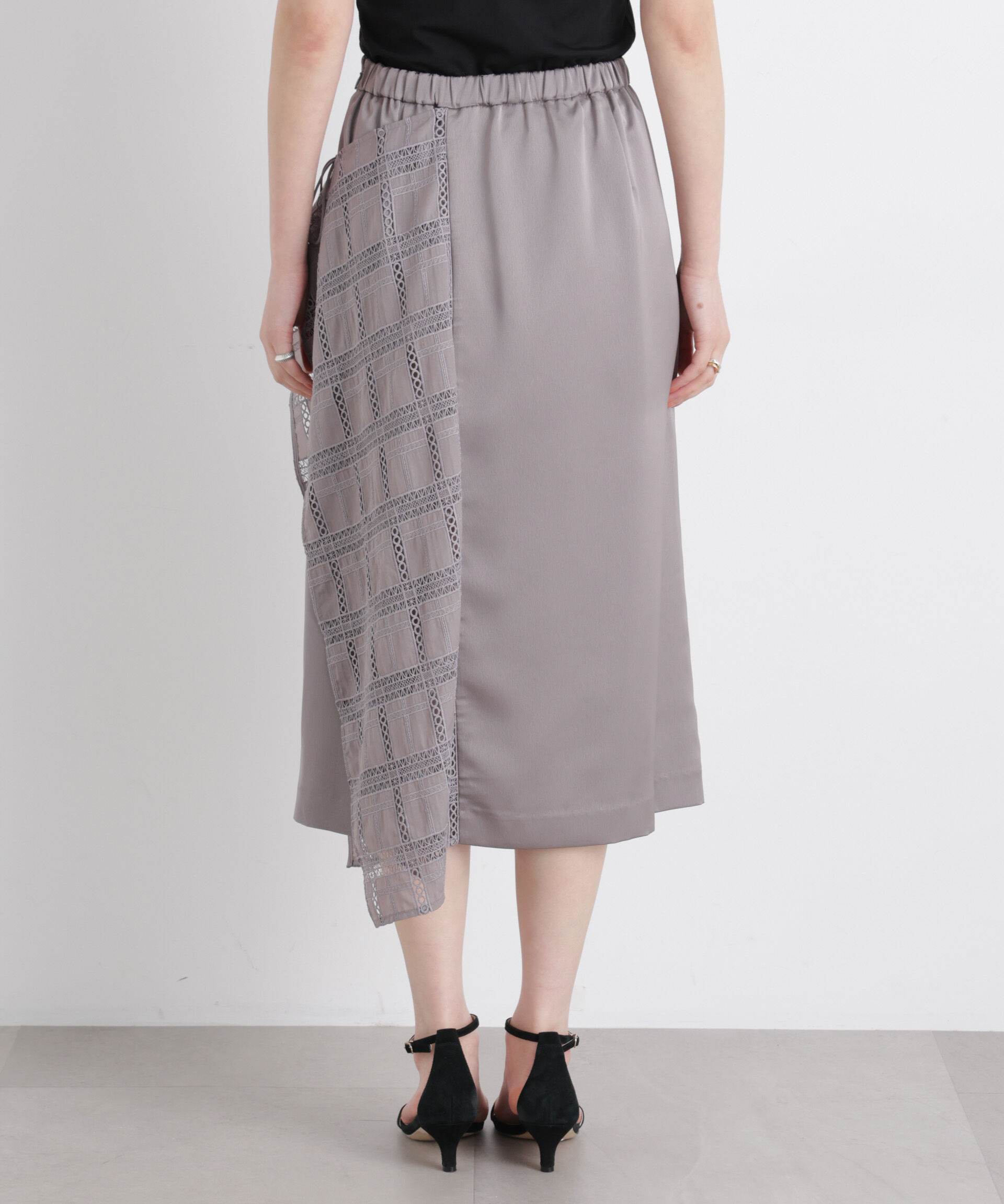 nano･universe「スクエアヘム刺繍レース切り替えスカート」|スカート|