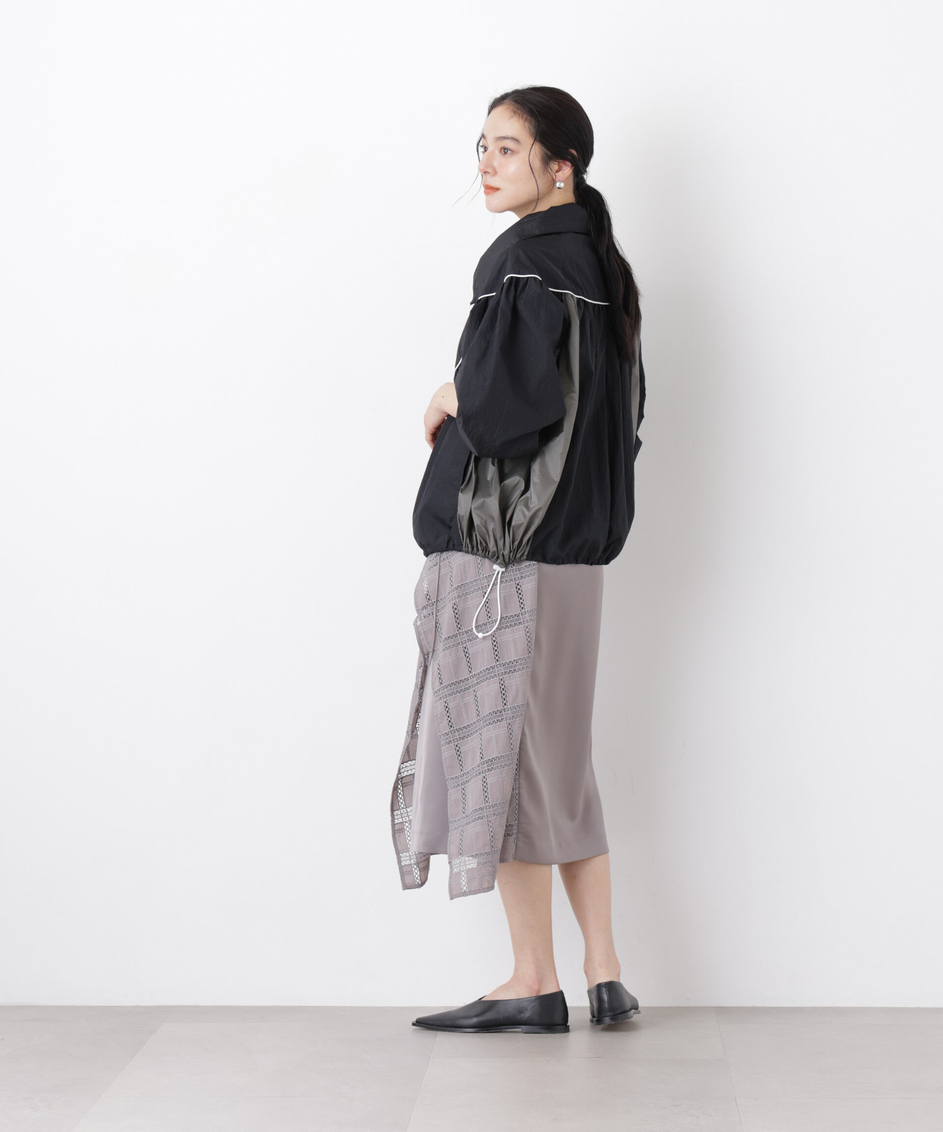 nano･universe「スクエアヘム刺繍レース切り替えスカート」|スカート|