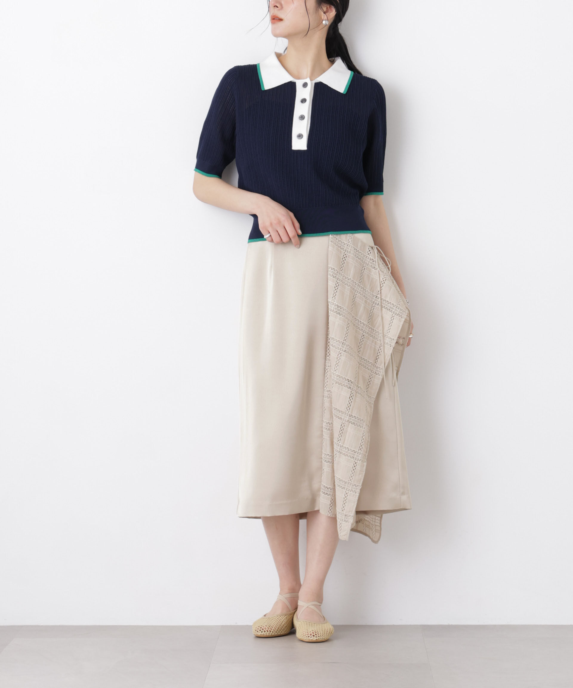 nano･universe「スクエアヘム刺繍レース切り替えスカート」|スカート|