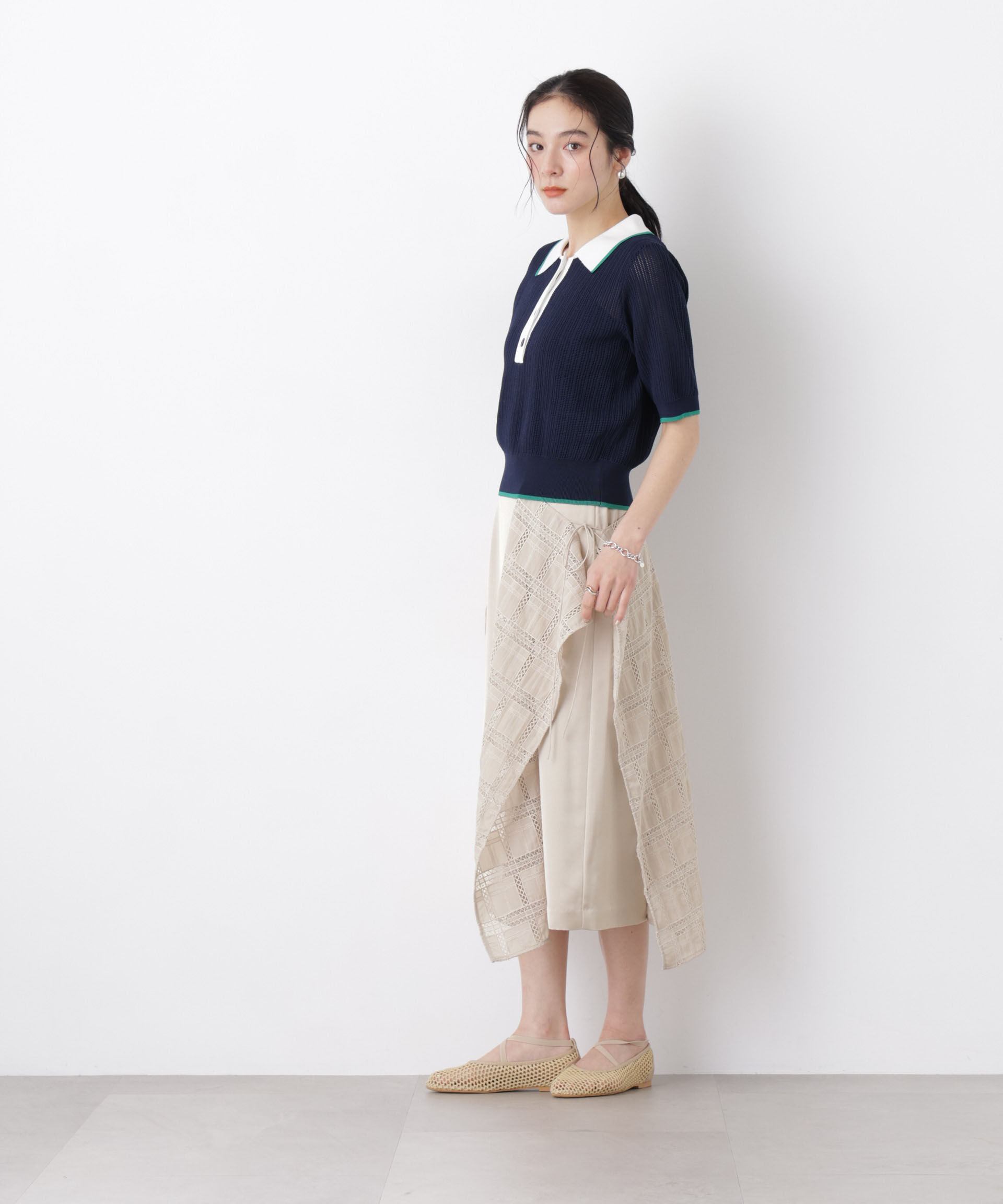 nano･universe「スクエアヘム刺繍レース切り替えスカート」|スカート|