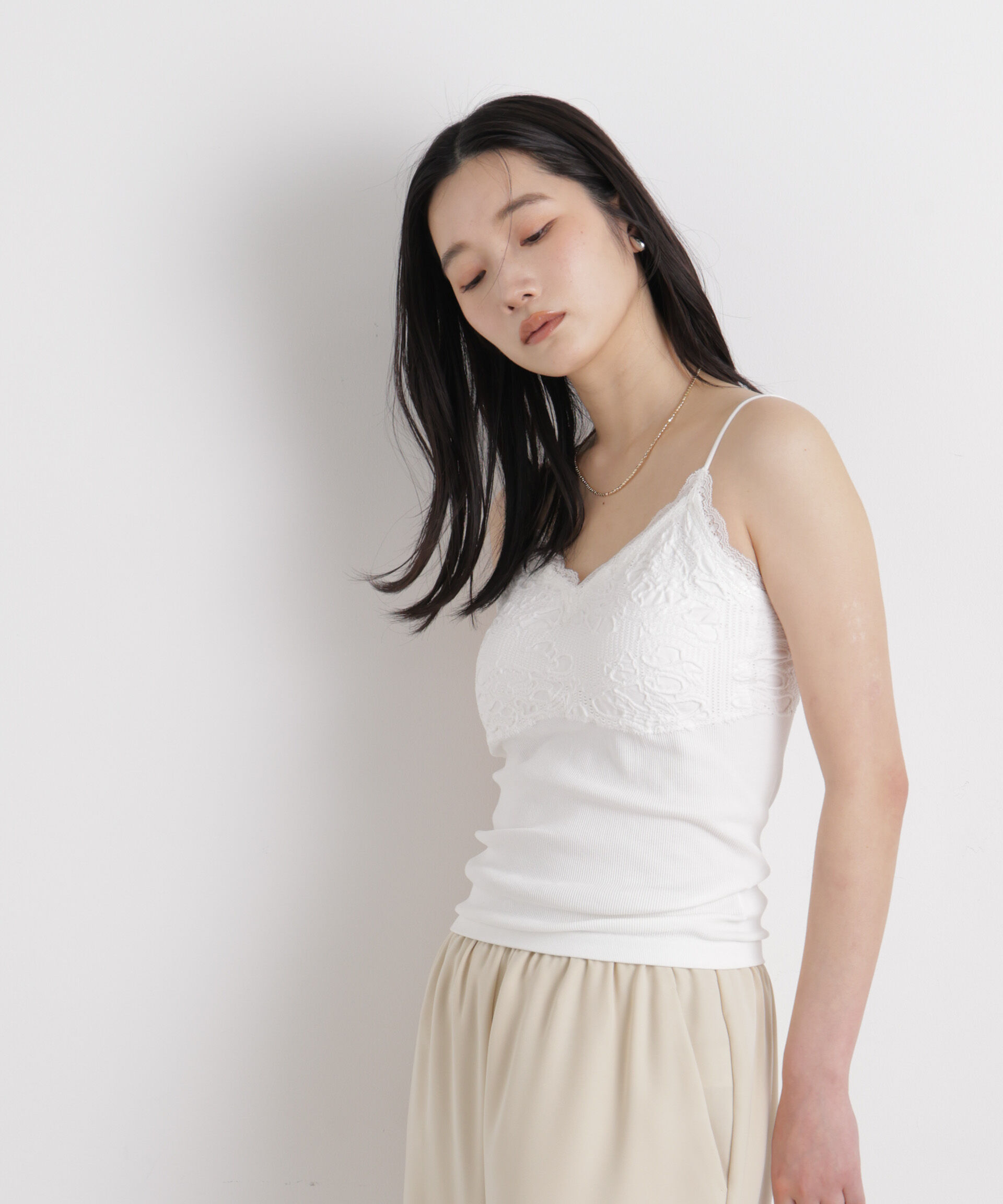 nano･universe「レースジャガードカップ付きキャミソール」|キャミソール|ホワイト