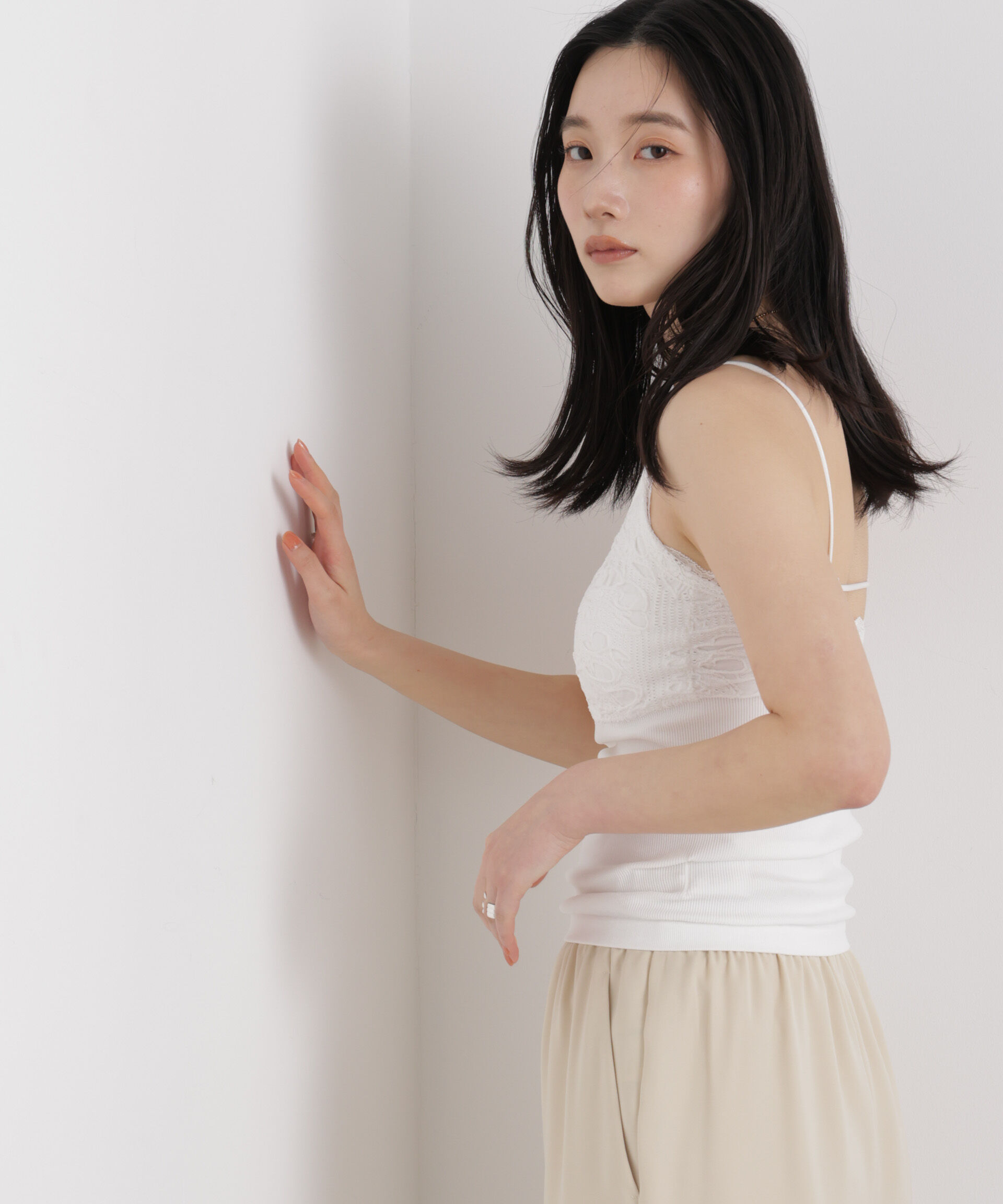 nano･universe「レースジャガードカップ付きキャミソール」|キャミソール|