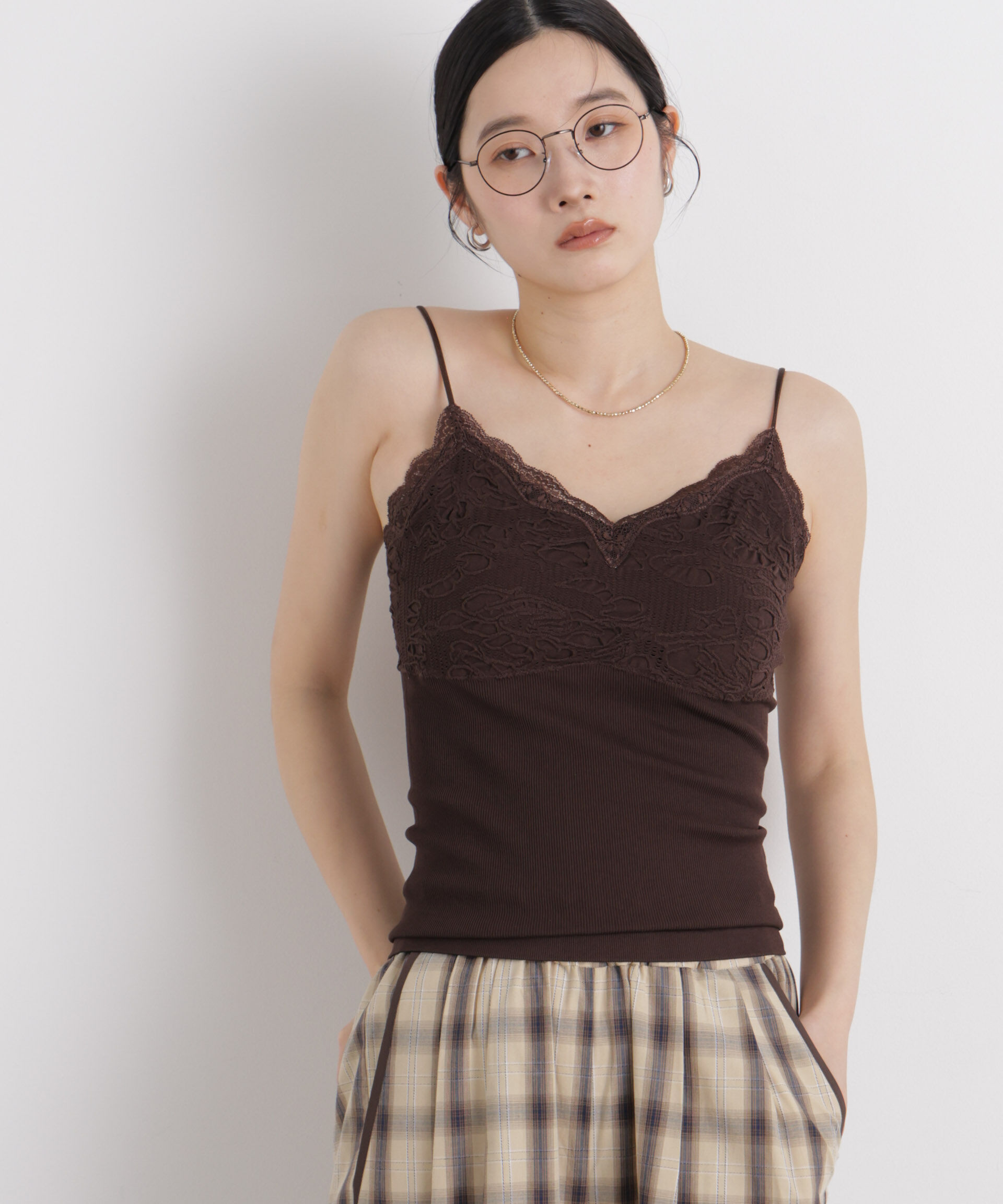 nano･universe「レースジャガードカップ付きキャミソール」|キャミソール|
