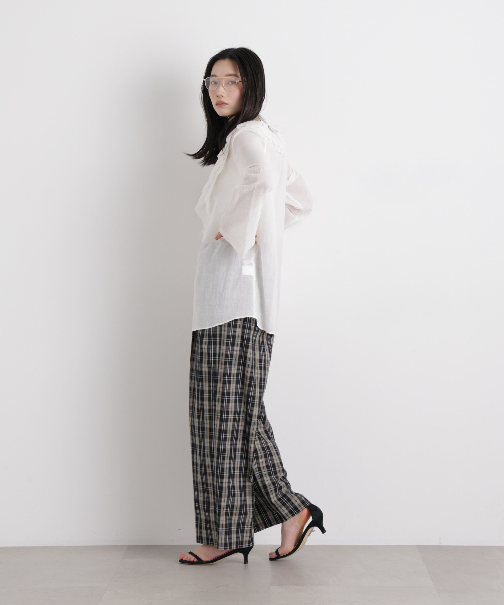 nano･universe「チェックイージーワイドパンツ」|チノ|
