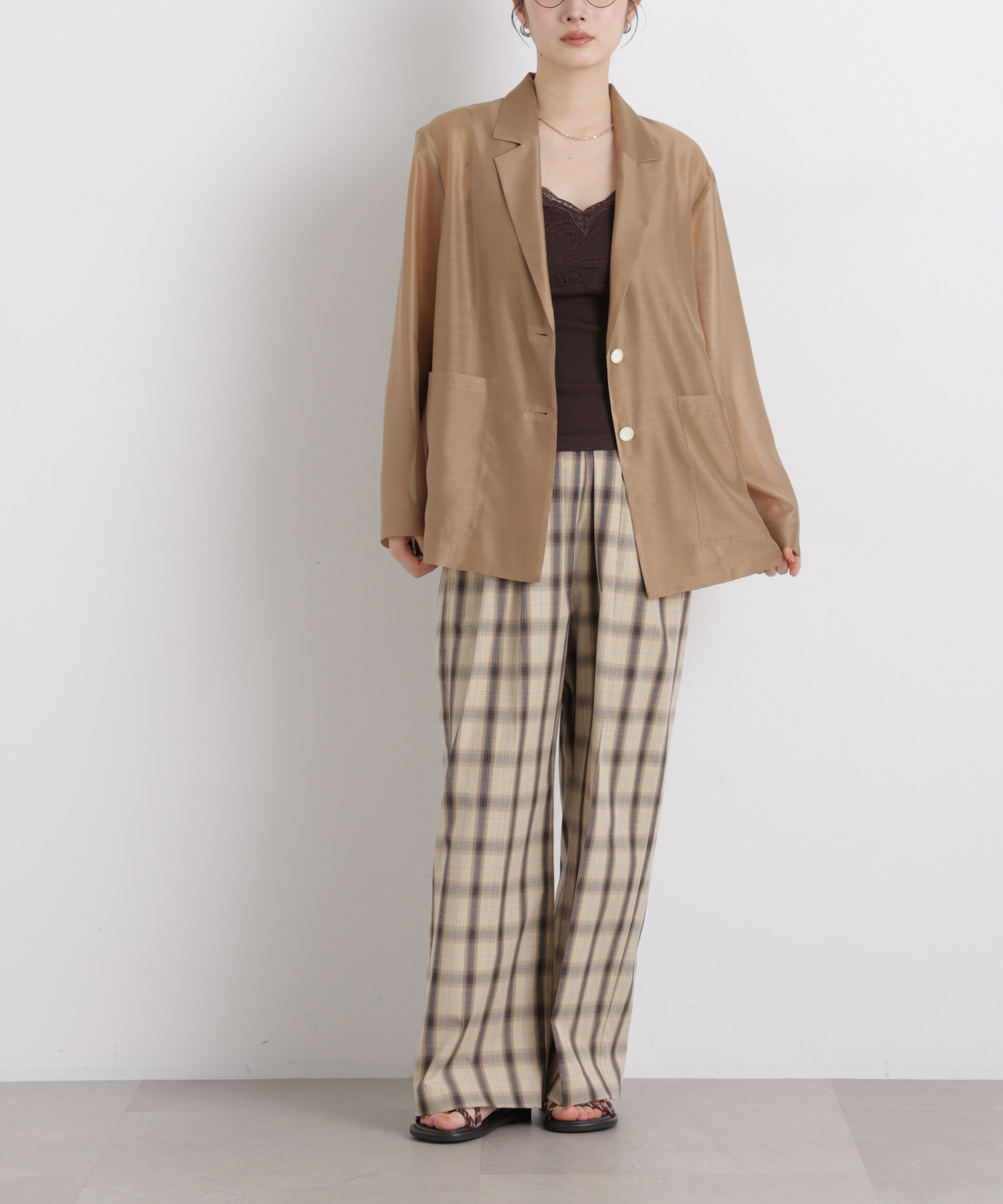 nano･universe「チェックイージーワイドパンツ」|チノ|