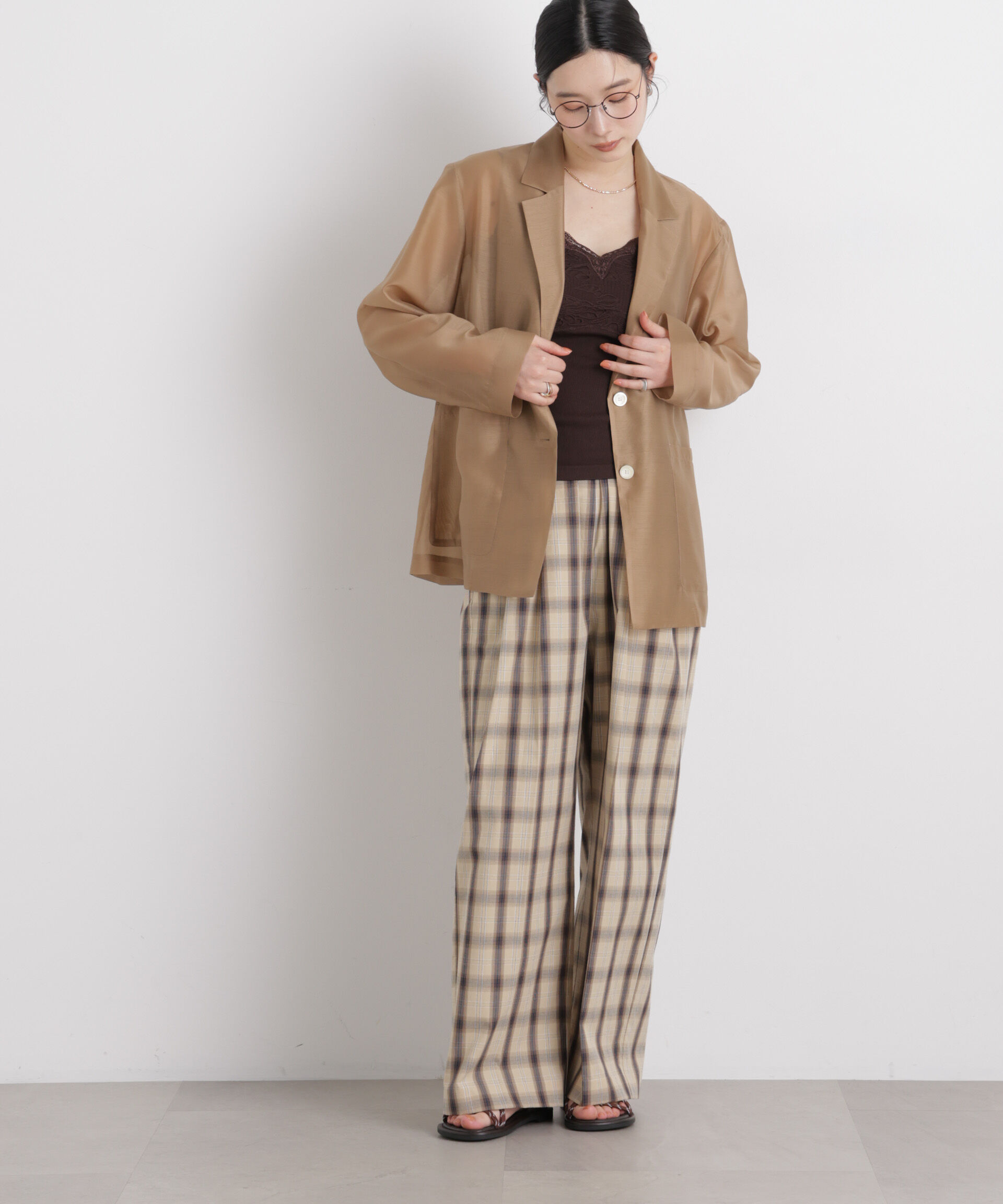 nano･universe「チェックイージーワイドパンツ」|チノ|