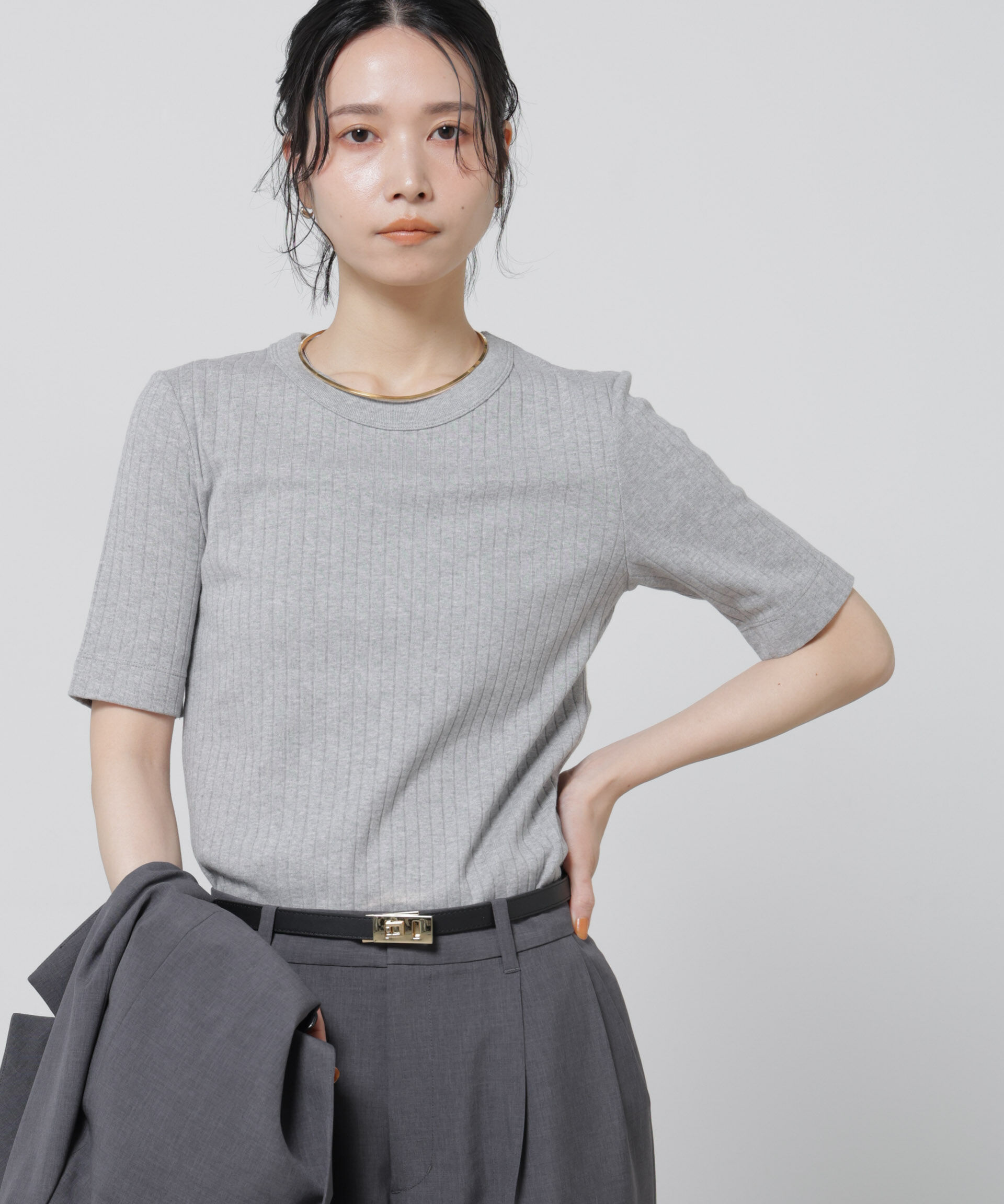 nano･universe「Anti Soaked(R) 汗染み防止クルーネックリブTシャツ」|Tシャツ・カットソー|