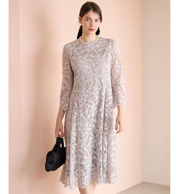 23区「【APPLAUDIR】モールラインフラワーレース ドレス」|ドレス|グレージュ系