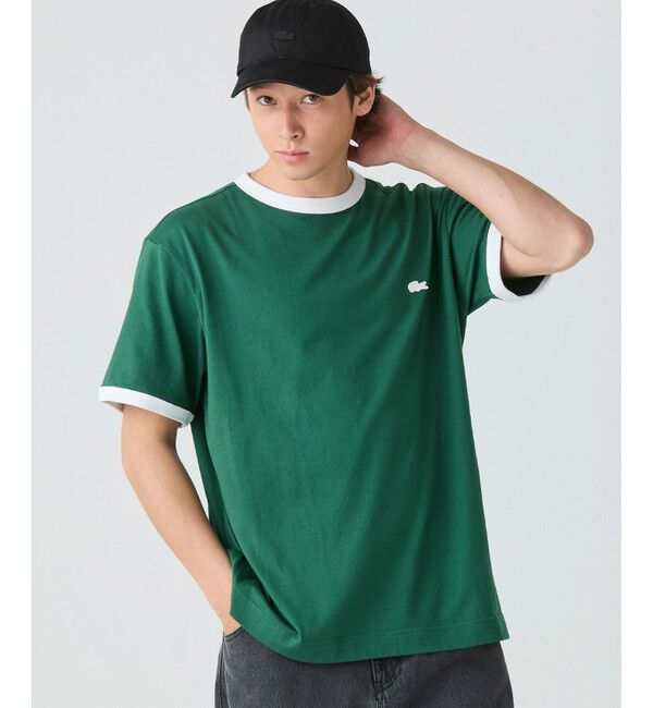 LACOSTE「【オンライン限定】LACOSTE ワンポイントロゴ リンガーTシャツ」|Tシャツ・カットソー|ダークグリーン