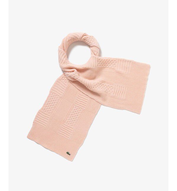 LACOSTE「アラン柄ブレンドウールニットマフラー」|マフラー|ライトピンク
