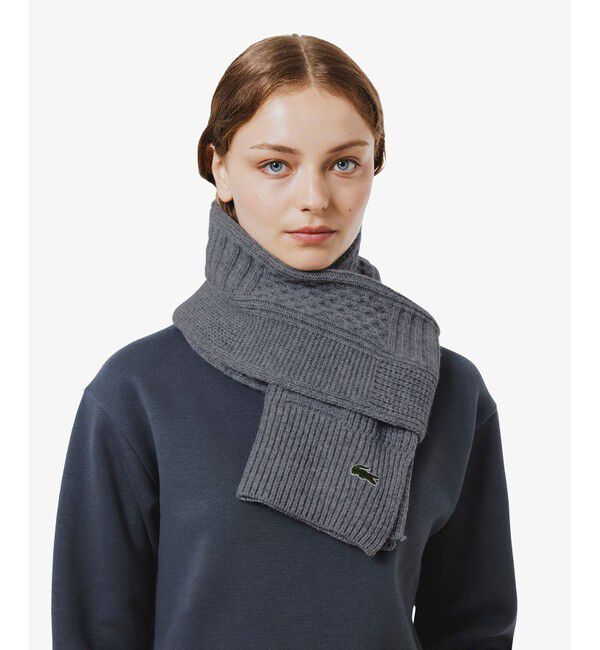 LACOSTE「アラン柄ブレンドウールニットマフラー」|マフラー|