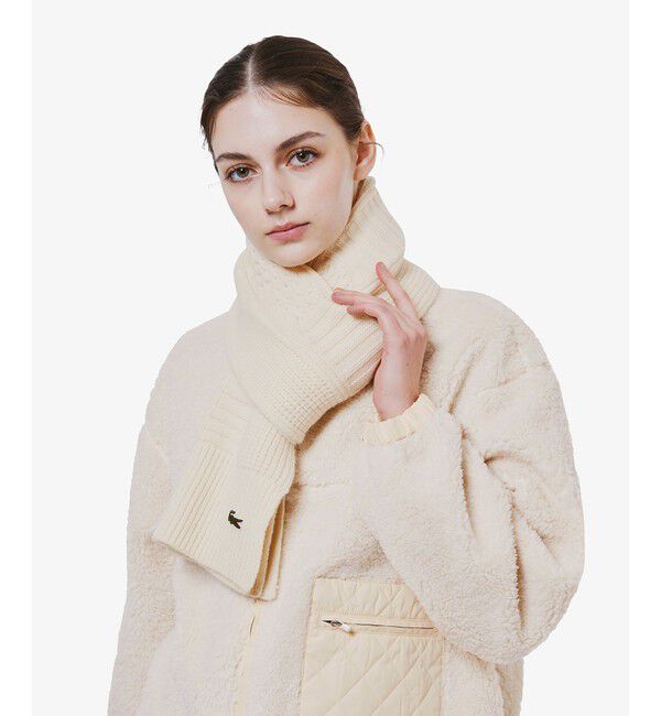 LACOSTE「アラン柄ブレンドウールニットマフラー」|マフラー|