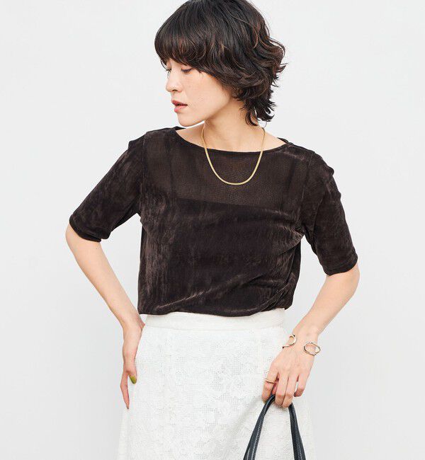 NOLLEY'S「フロッキーチュールボートネックプルオーバーカットソー」|Tシャツ・カットソー|