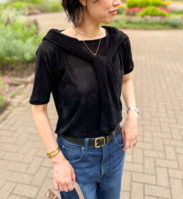 NOLLEY'S「フロッキーチュールボートネックプルオーバーカットソー」|Tシャツ・カットソー|ブラック