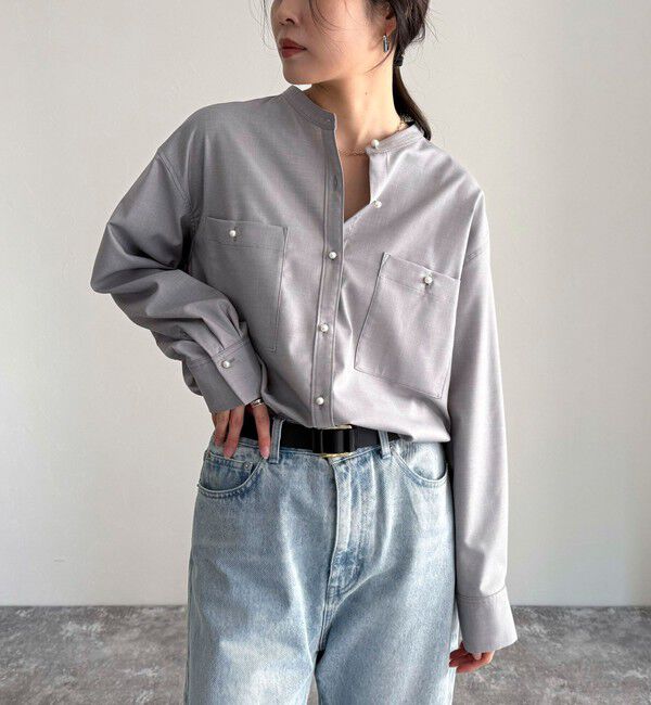 fredy emue「《セットアップ対応》TRパール釦バンドカラーシャツ」|シャツ・ブラウス|グレー