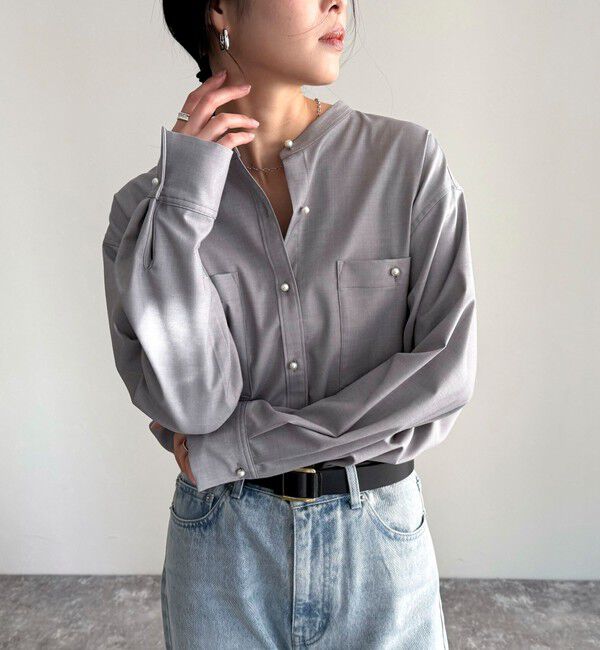 fredy emue「《セットアップ対応》TRパール釦バンドカラーシャツ」|シャツ・ブラウス|