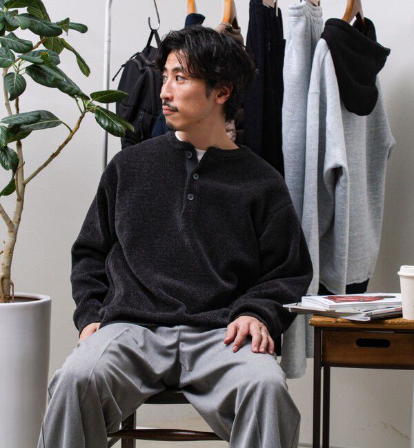 GLOSTER「【昨年人気アイテム再登場！チクチクしないニット】モールバックボーダー ヘンリーネックニット」|ニット・セーター|