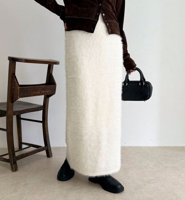 fredy emue「シャギーニットスカート」|タイト|オフホワイト