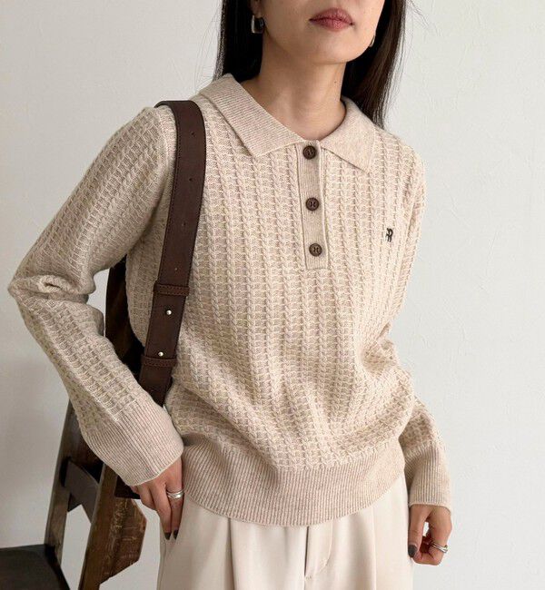 fredy emue「FR刺繍ケーブル柄ポロ衿ニットプルオーバー」|ニット・セーター|