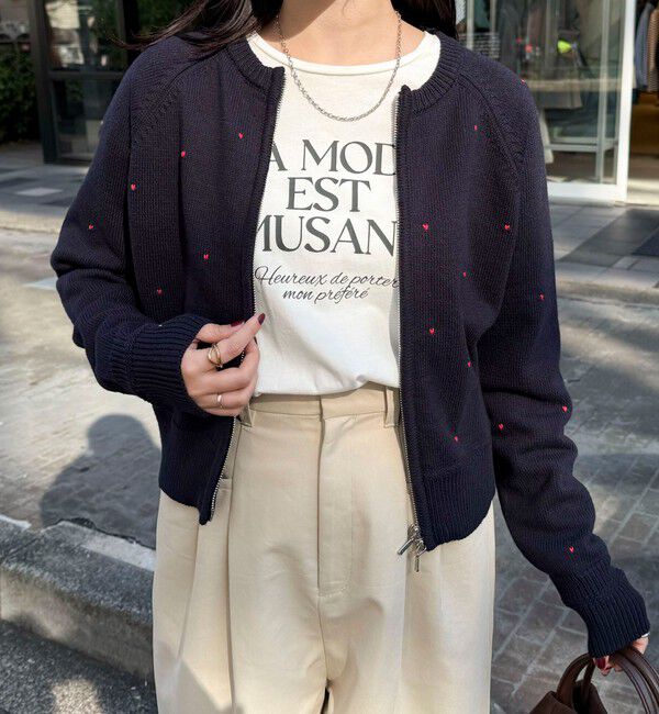 fredy emue「ハンド刺しゅうハートZIPカーディガン」|カーディガン|