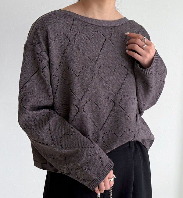 fredy emue「LINEN混ハート透かし柄ニット」|ニット・セーター|