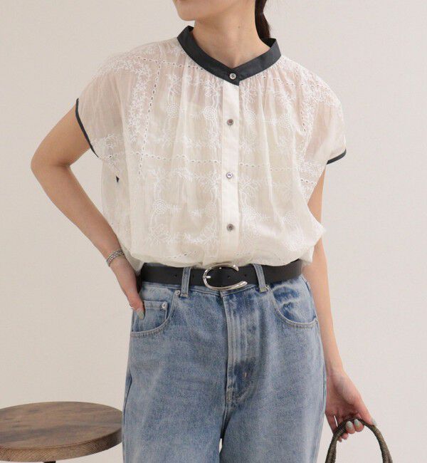 fredy emue「刺しゅうレースフレンチスリーブブラウス」|シャツ・ブラウス|オフホワイト
