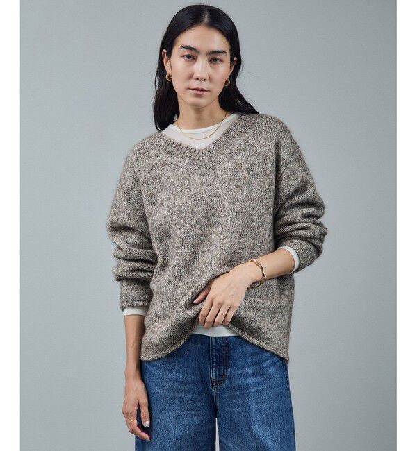 SALON adam et rope'「コットンウールメランジVネックニットプルオーバー」|ニット・セーター|ブラウン系(23)