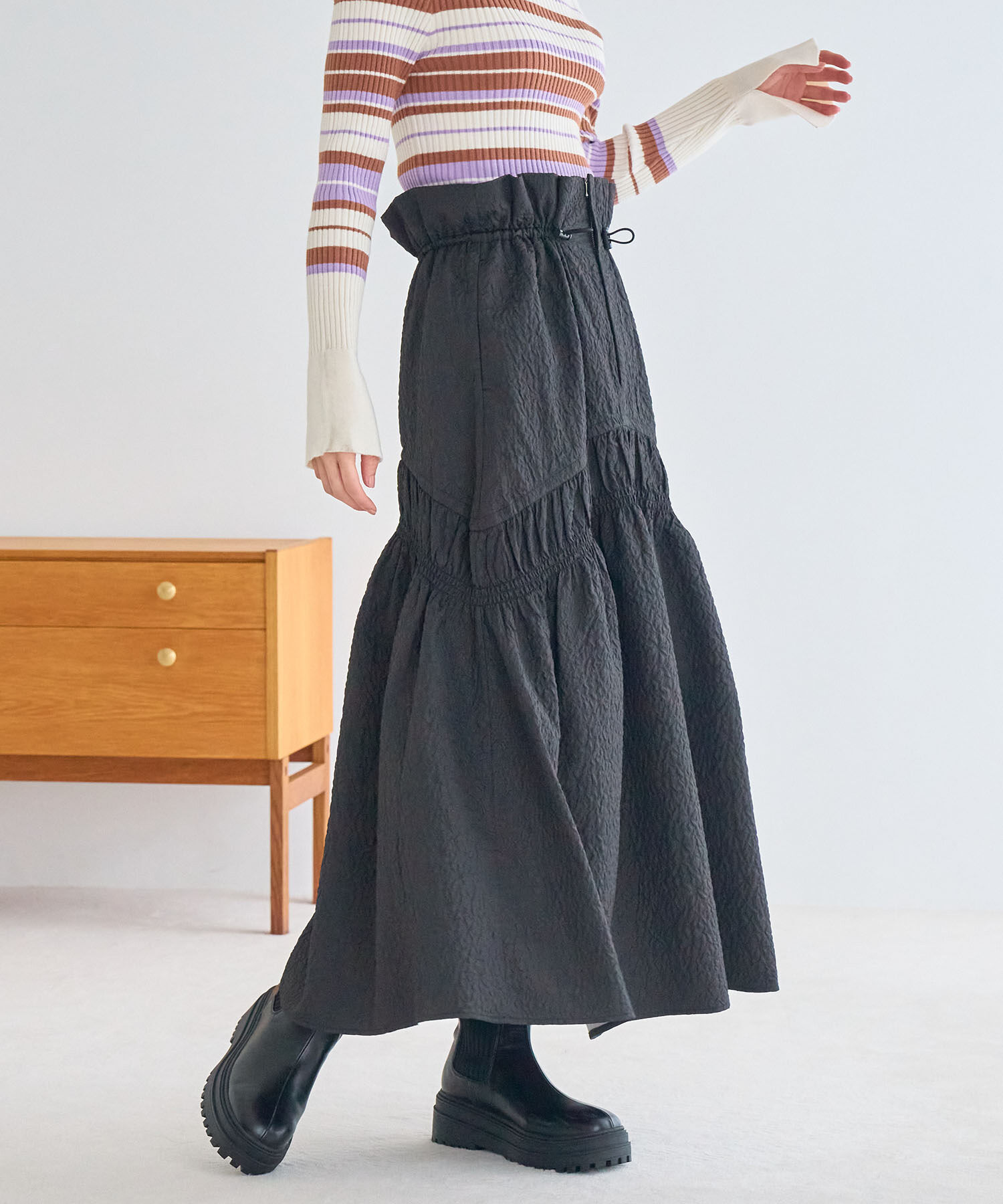 VIS「ぽこぽこドロストジャガードスカート」|スカート|ブラック(01)