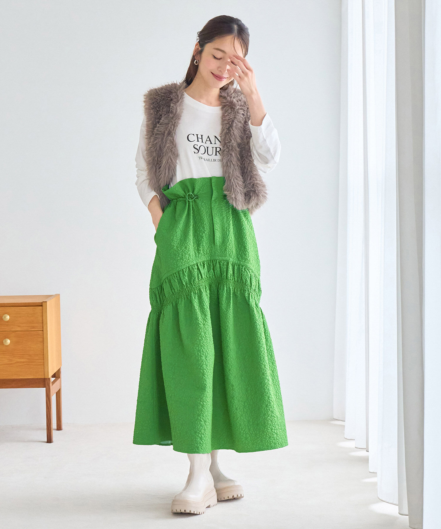 VIS「ぽこぽこドロストジャガードスカート」|スカート|