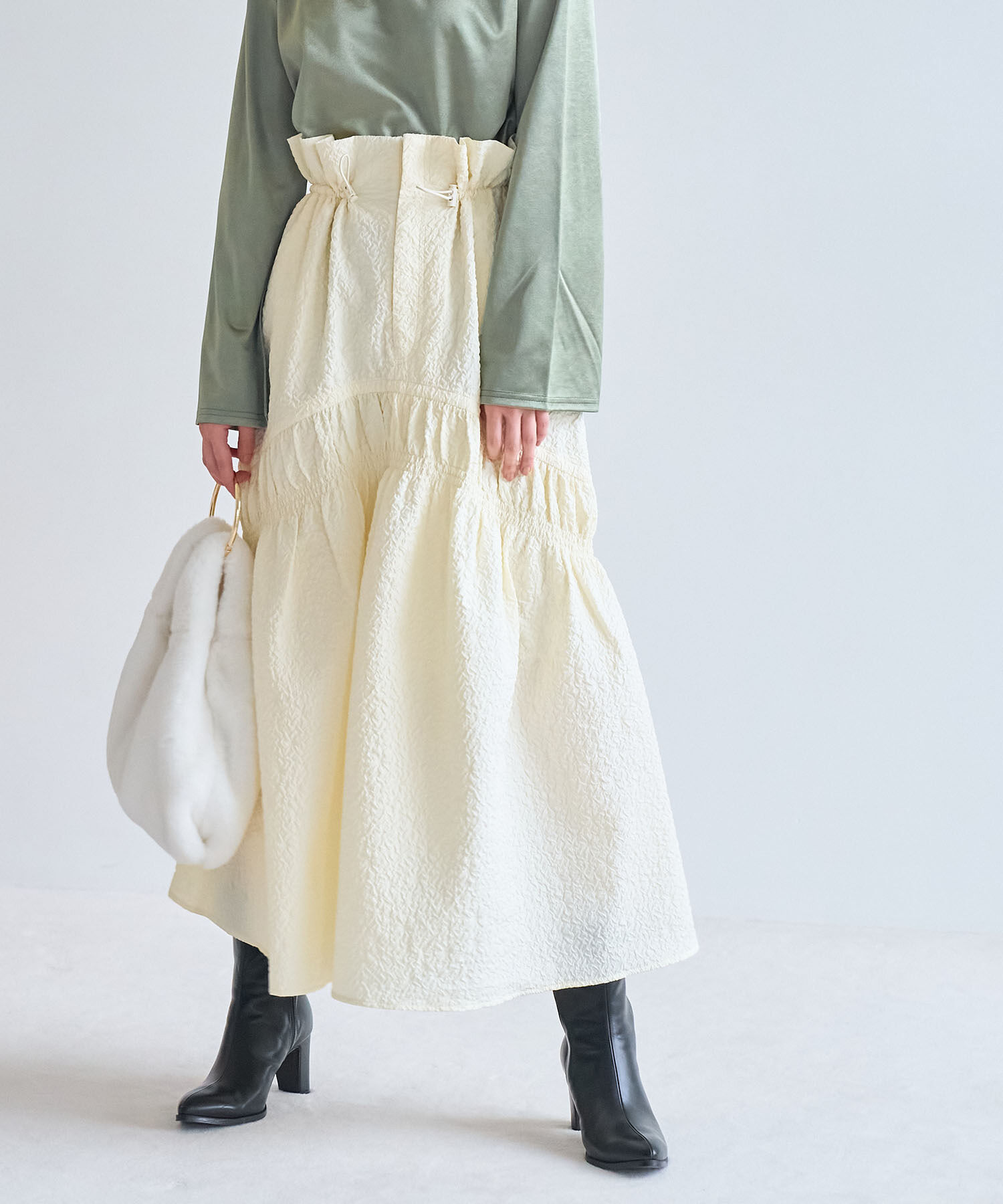 VIS「ぽこぽこドロストジャガードスカート」|スカート|オフホワイト(15)