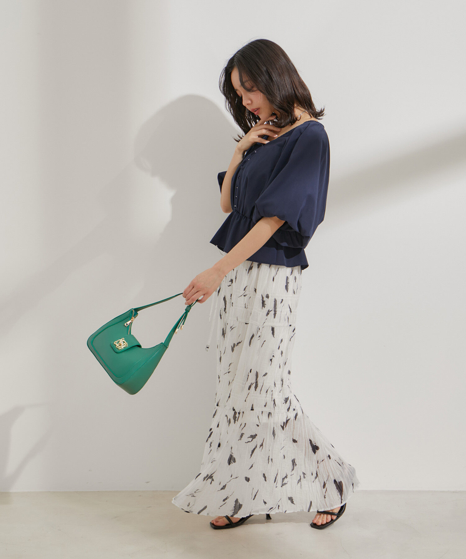 VIS「柄＆無地アソートシャーリングティアードスカート」|スカート|