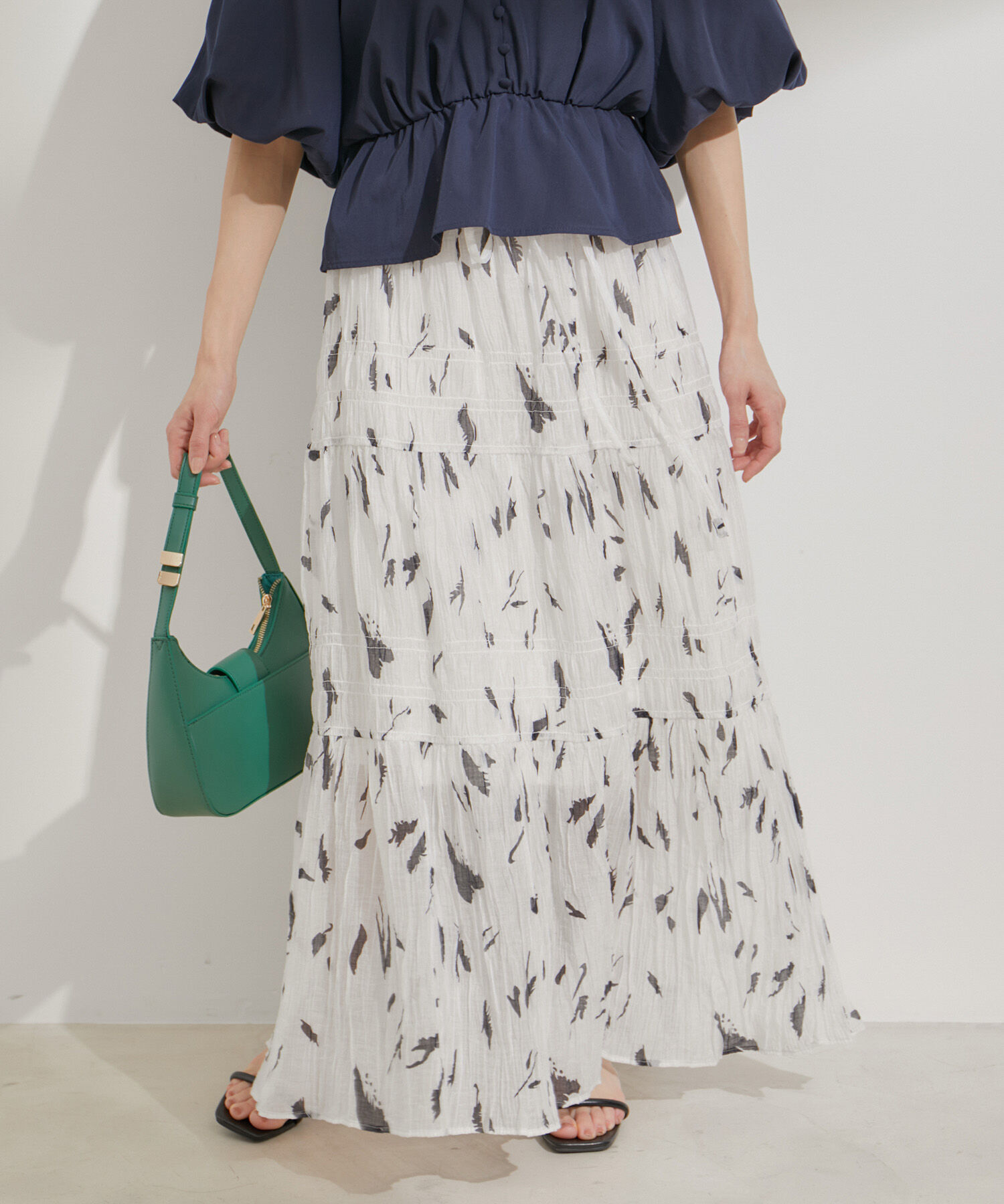 VIS「柄＆無地アソートシャーリングティアードスカート」|スカート|