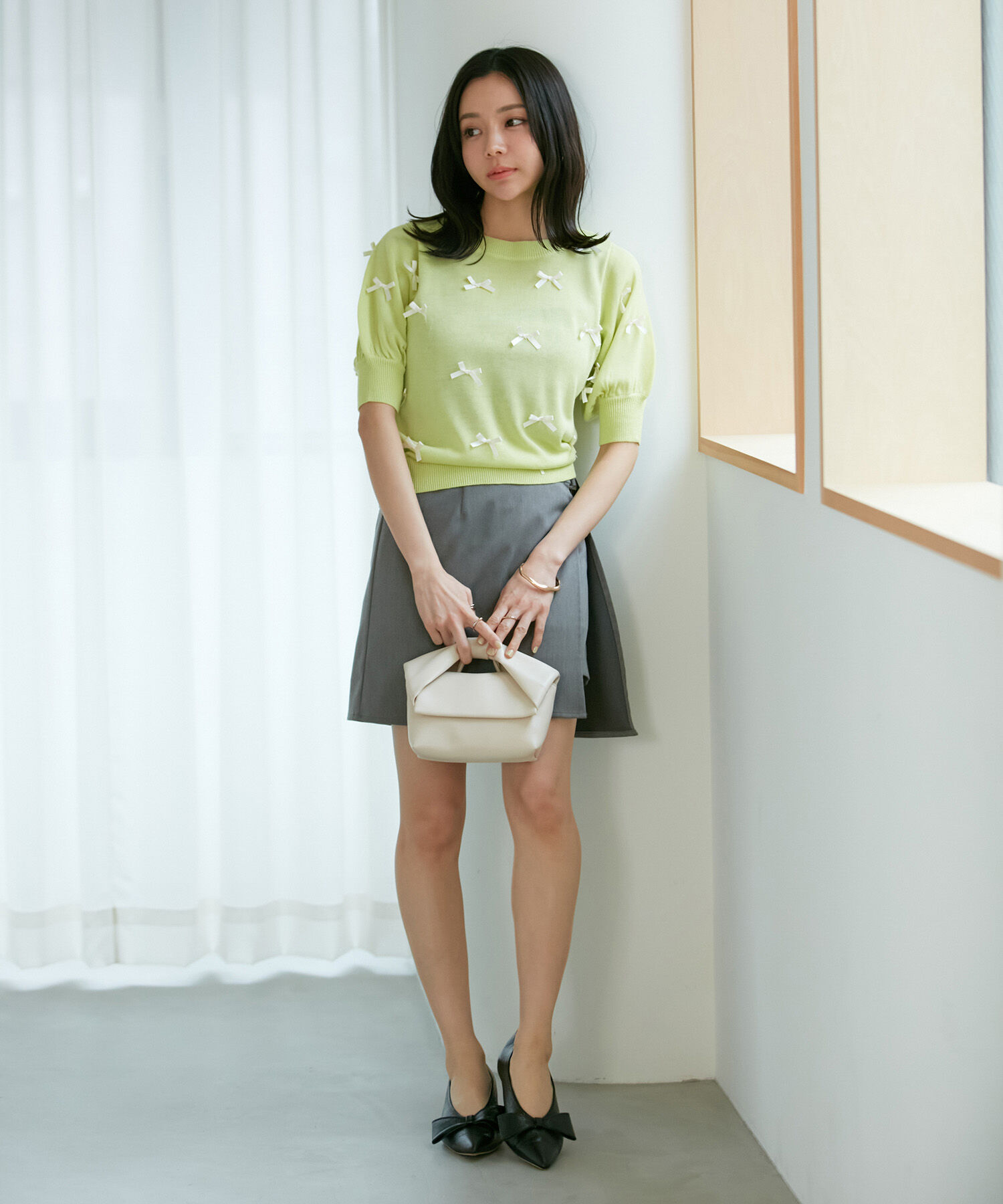 VIS「【WEB限定】リボンハーフスリーブニット」|ニット・セーター|