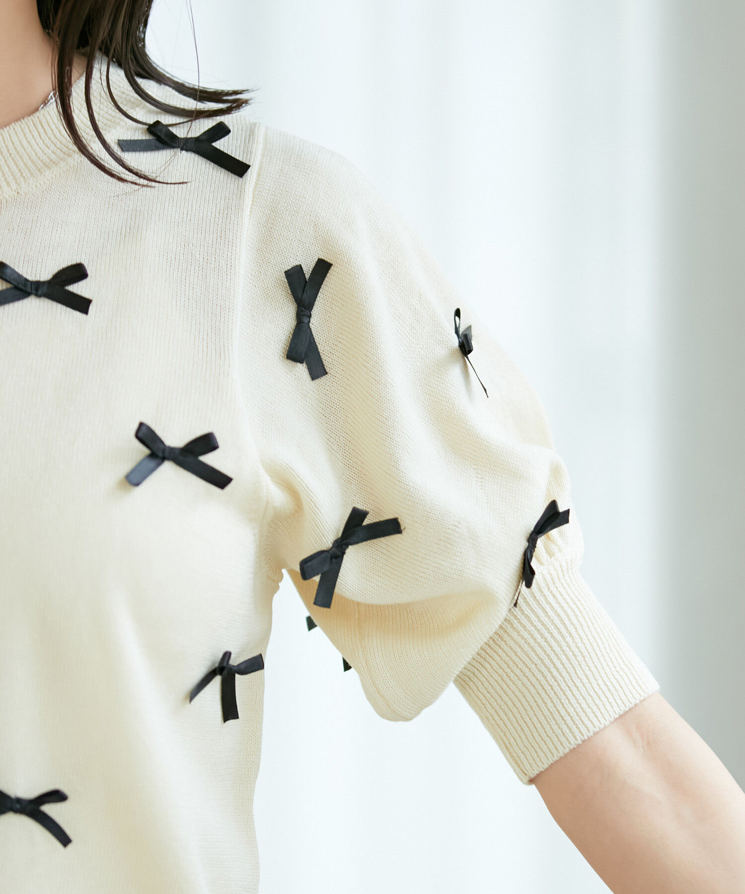 VIS「【WEB限定】リボンハーフスリーブニット」|ニット・セーター|