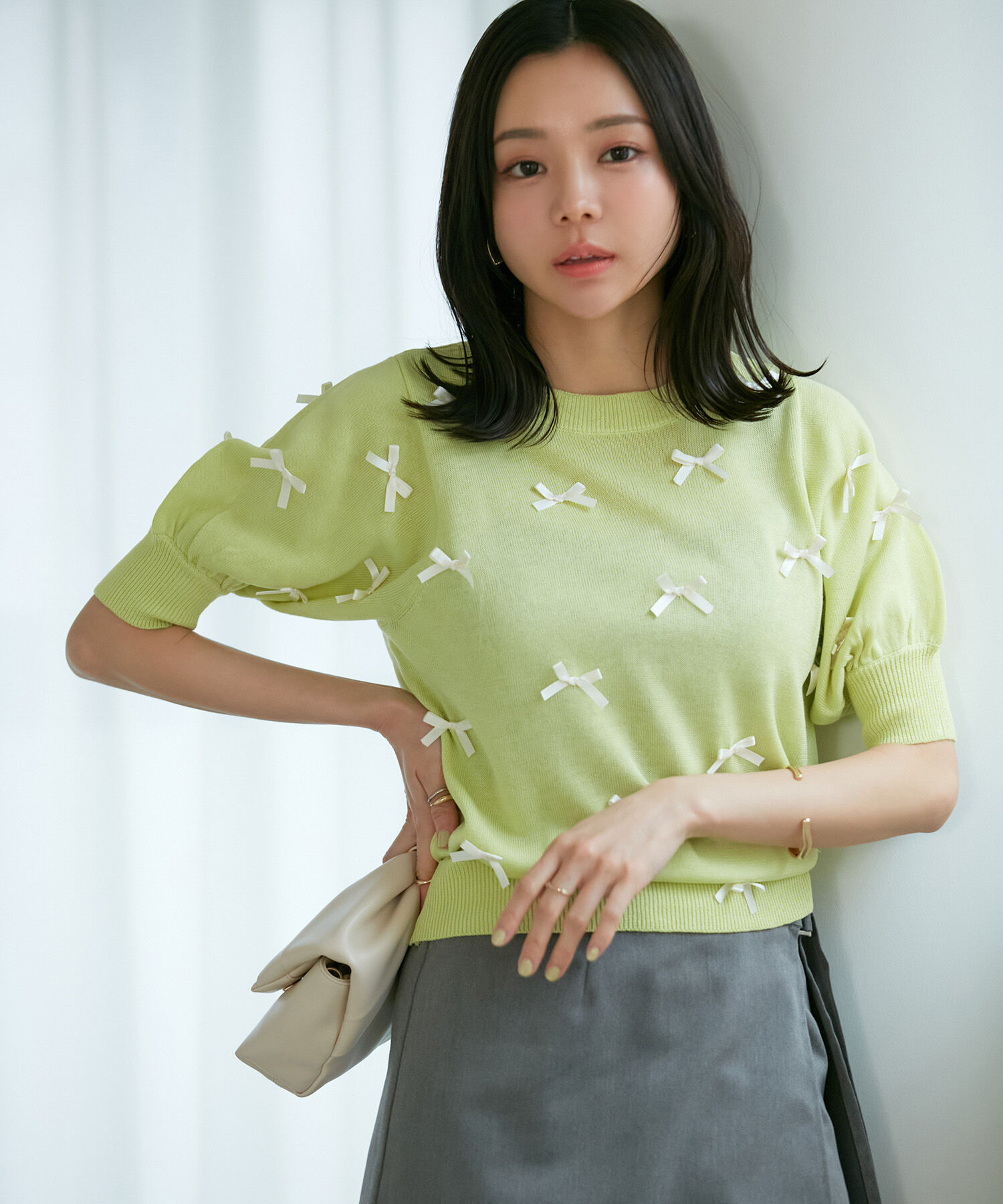 VIS「【WEB限定】リボンハーフスリーブニット」|ニット・セーター|