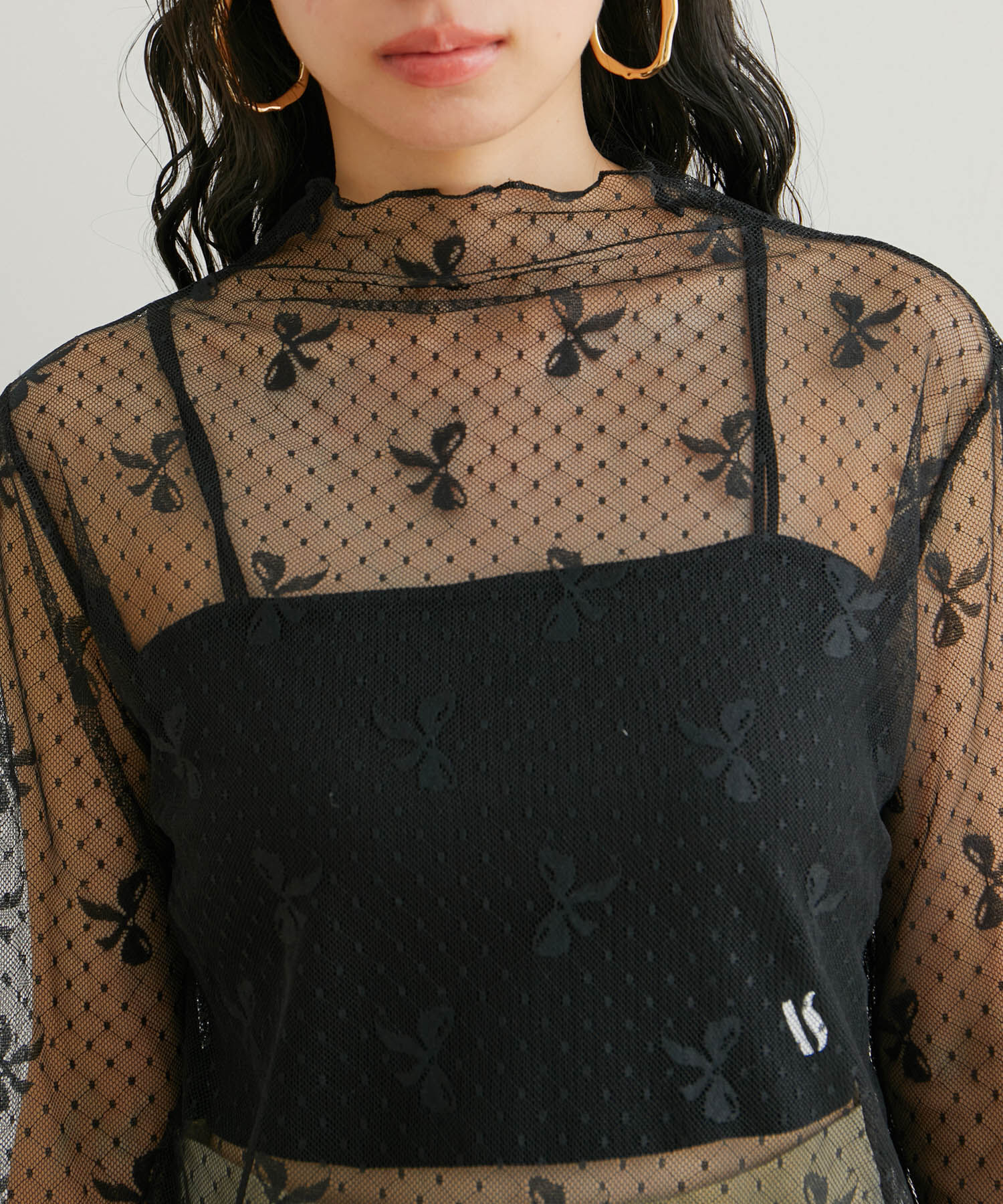 VIS「【WEB/一部店舗限定】リボンモチーフチュールプルオーバー」|Tシャツ・カットソー|