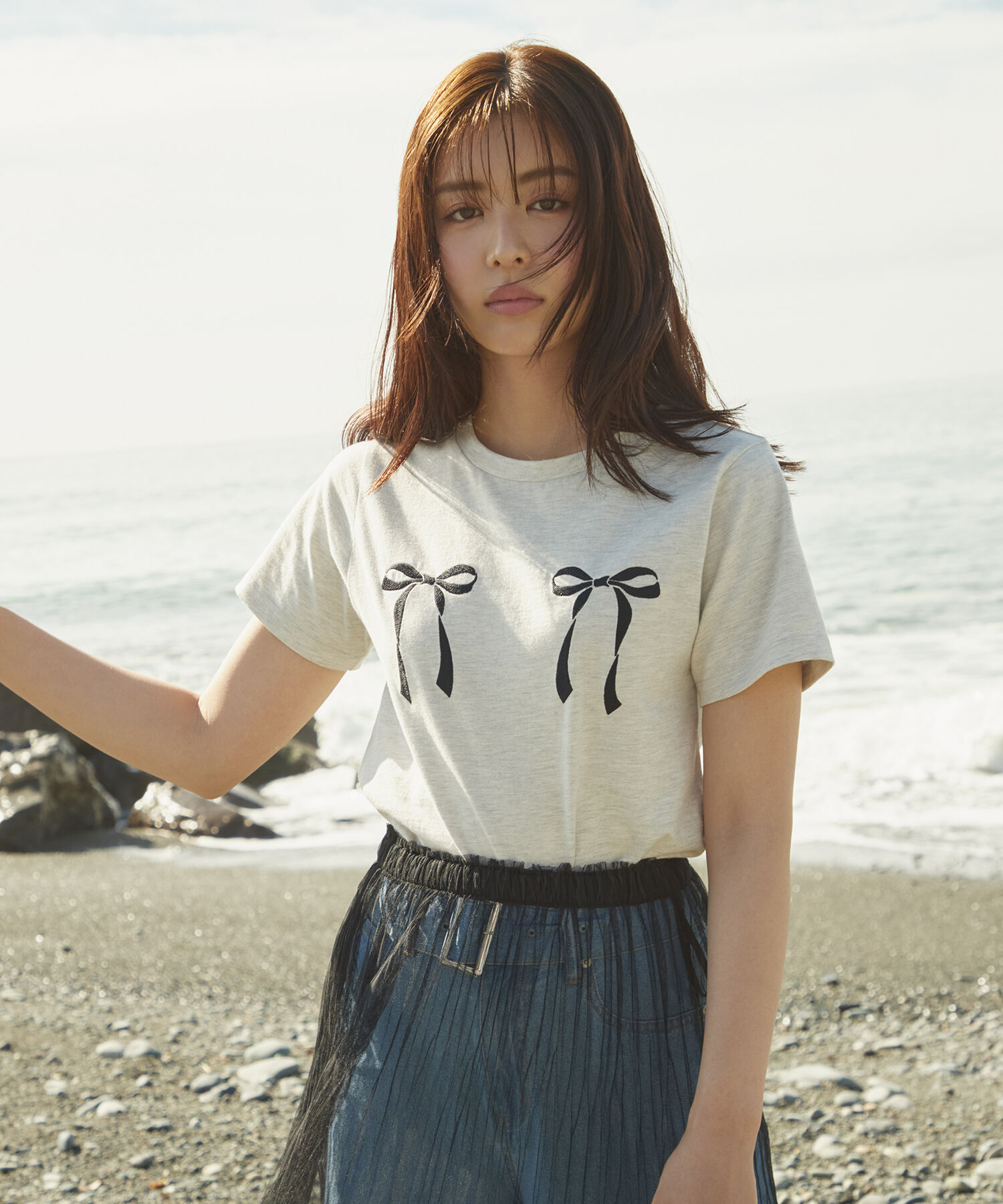 VIS「ハート＆リボンモチーフアソートTシャツ」|Tシャツ・カットソー|ライトグレー(08)